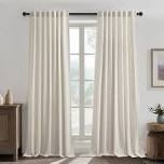 linen back tab curtains,light filtering curtain, thick linen textured semi sheer drapes(set of 2,with hooks)