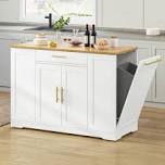 cushing rolling kitchen island with wood top & trash can storage cabinet