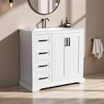 36" modern bathroom vanity with ceramic sink, soft-close door, adjustable shelf & 3 drawers, ample storage, elegant design for medium to small bathrooms, bathroom vanity