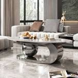 oval coffee table with contemporary design, marble coffee table top with oversized sphere support for living room garian