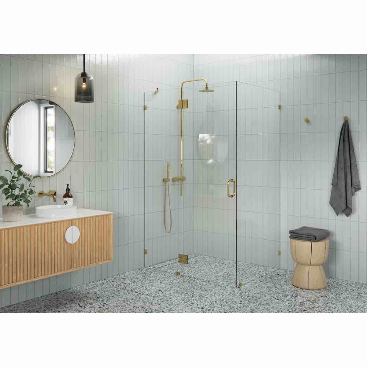 Halo 46.5 in. x 34.5 in. x 78 in. 90-degree Fully Frameless Glass Hinged Shower Enclosure HARDWARE