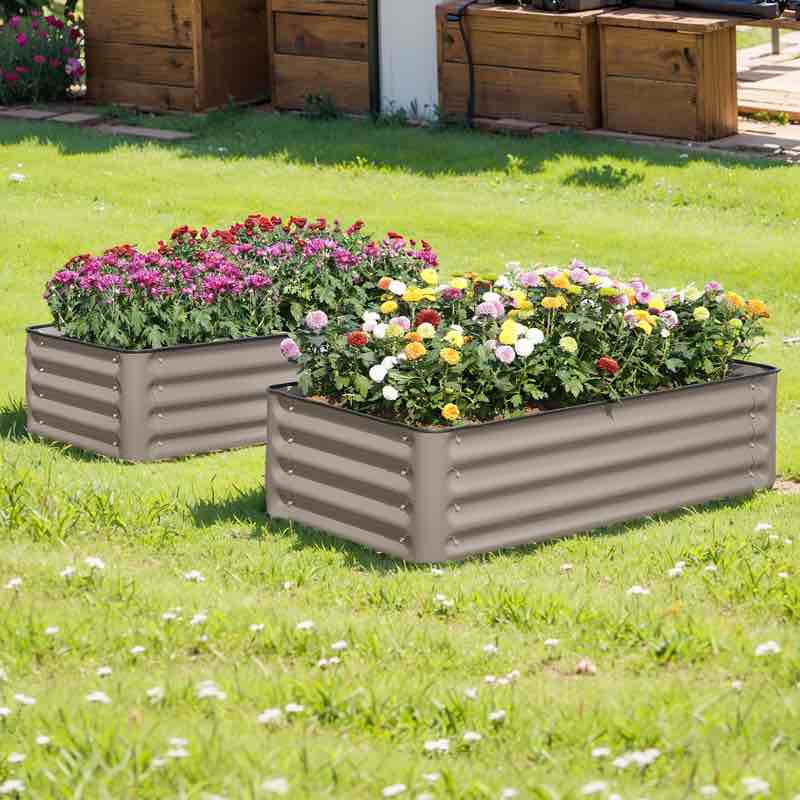 galvanized steel raised garden bed (set of 2) with garden apron 4 x 2 ft, height 1 ft