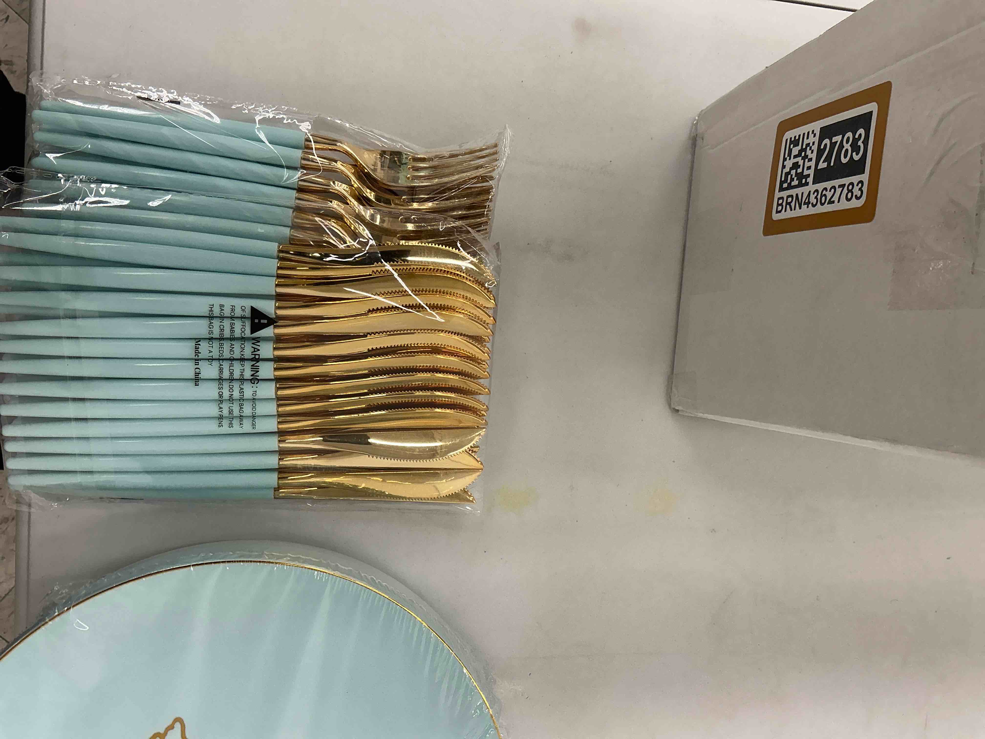 Blue Easter Plates and silverware set 