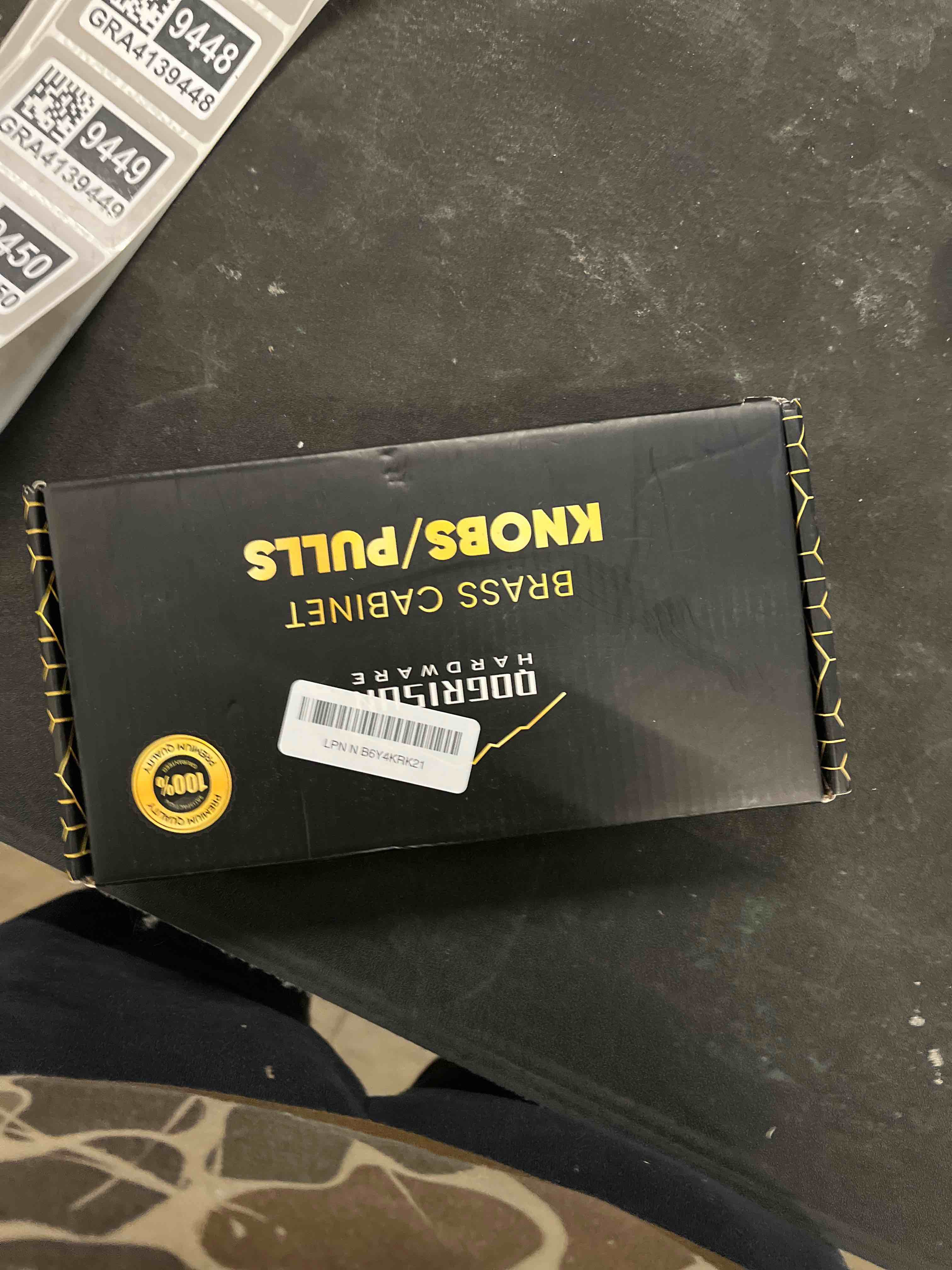 Condition photo showing Good Condition for QOGRISUN 10-Pack Solid Brass Cabinet Bin Pulls,Gold Cup Drawer Dresser Handles,3-Inch Hole Center, 3-3/5-Inch Overall Length,Kitchen Cupboard Konbs Hardware, Brushed Brass Finish