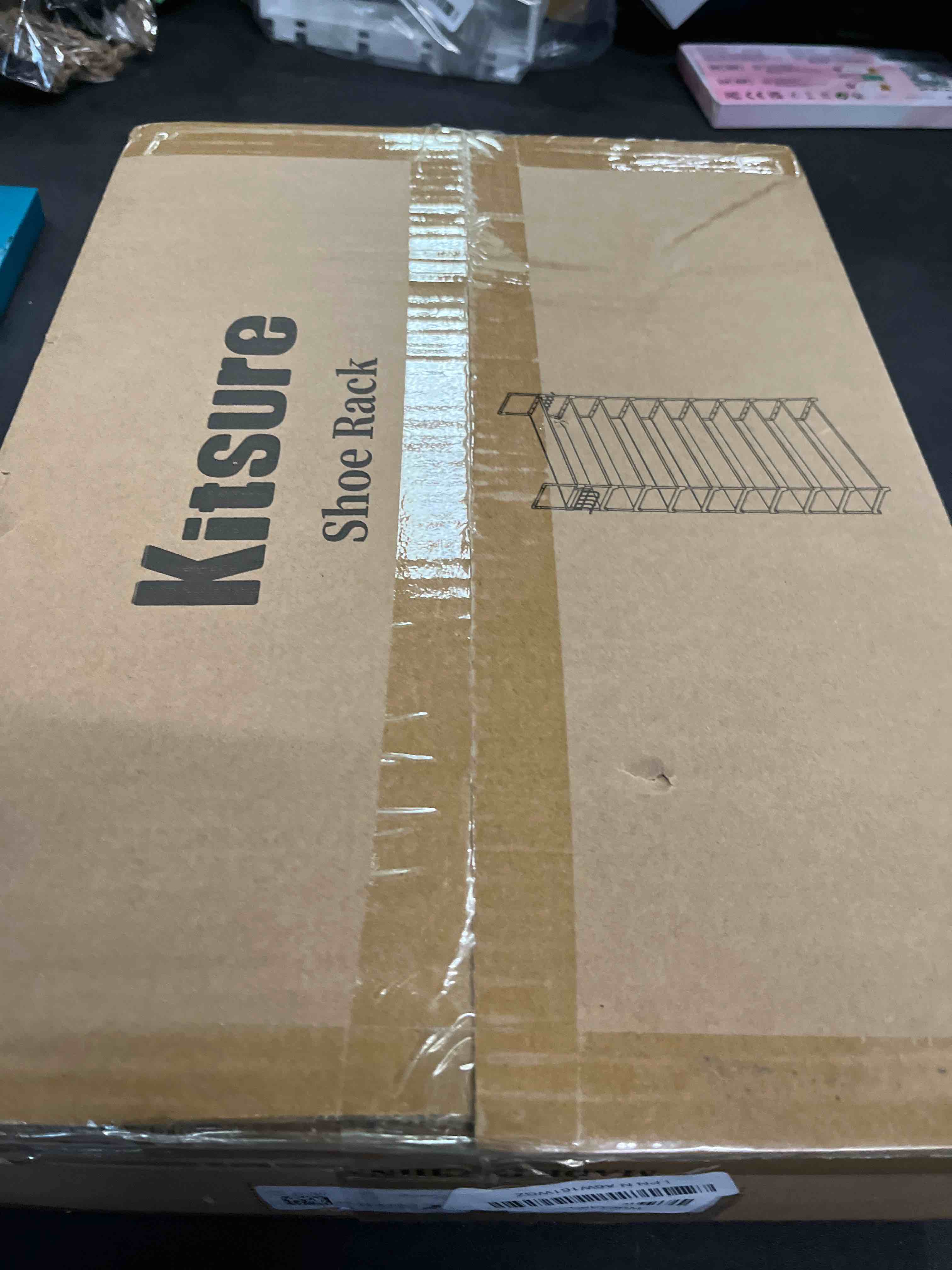 Condition photo showing Good Condition for Kitsure Shoe Rack for Closet - 10-Tier Shoe Organizer with Hook Rack, Large-Capacity & Space-Saving Shoe Shelf for Entryway, Bedroom, Living Room,32.2" x 11.8" x 68.5", Black Black 32.2" x 11.8" x 68.5"