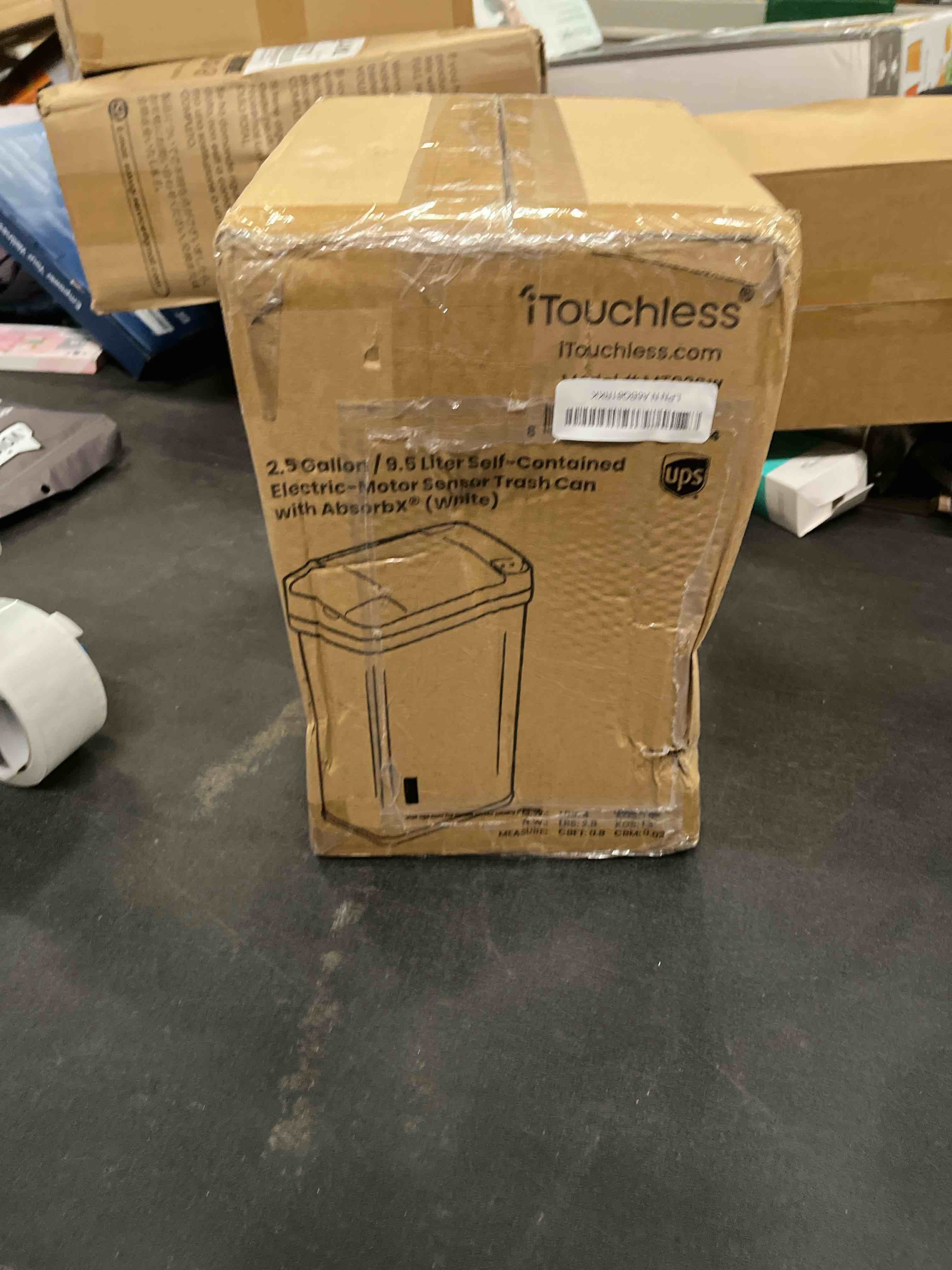 Condition photo showing Good Condition for iTouchless 2.5 Gallon Bathroom Touchless Trash Can with Odor Filter and Fragrance, Pearl White, Automatic Sensor Lid, Home or Office, 9.5 Liter