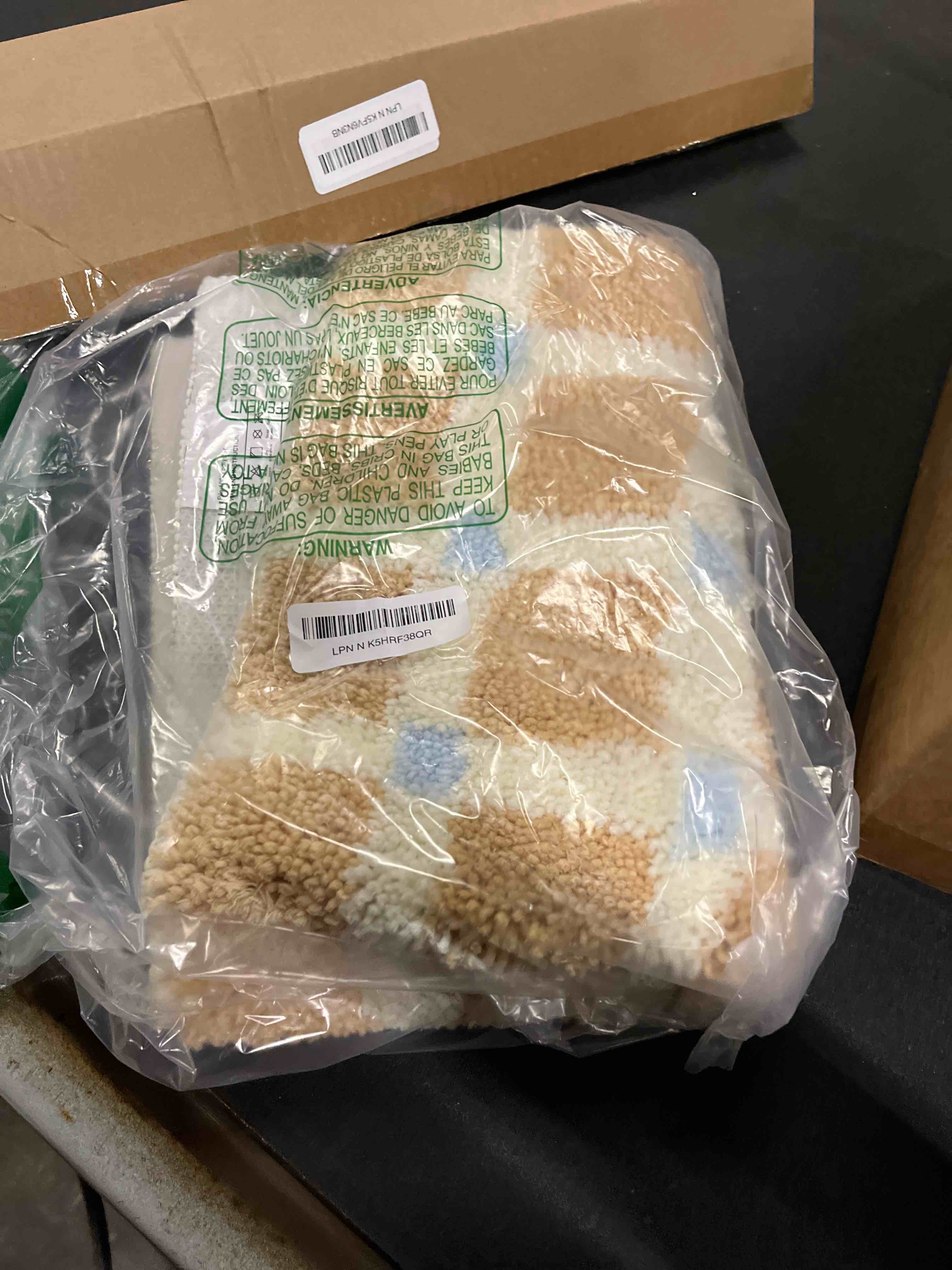 Condition photo showing Good Condition for GIB Tan Brown Checkered Bathroom Rug Mat 24" x 16", Blue Accent, Extra Soft Absorbent Non-Slip Washable Plush Fluffy Shaggy Microfiber Bath Mat for Bathroom Floor, Aesthetic Small Bedroom Rug Brown Checkered 1'4" x 2' (Rectangular)