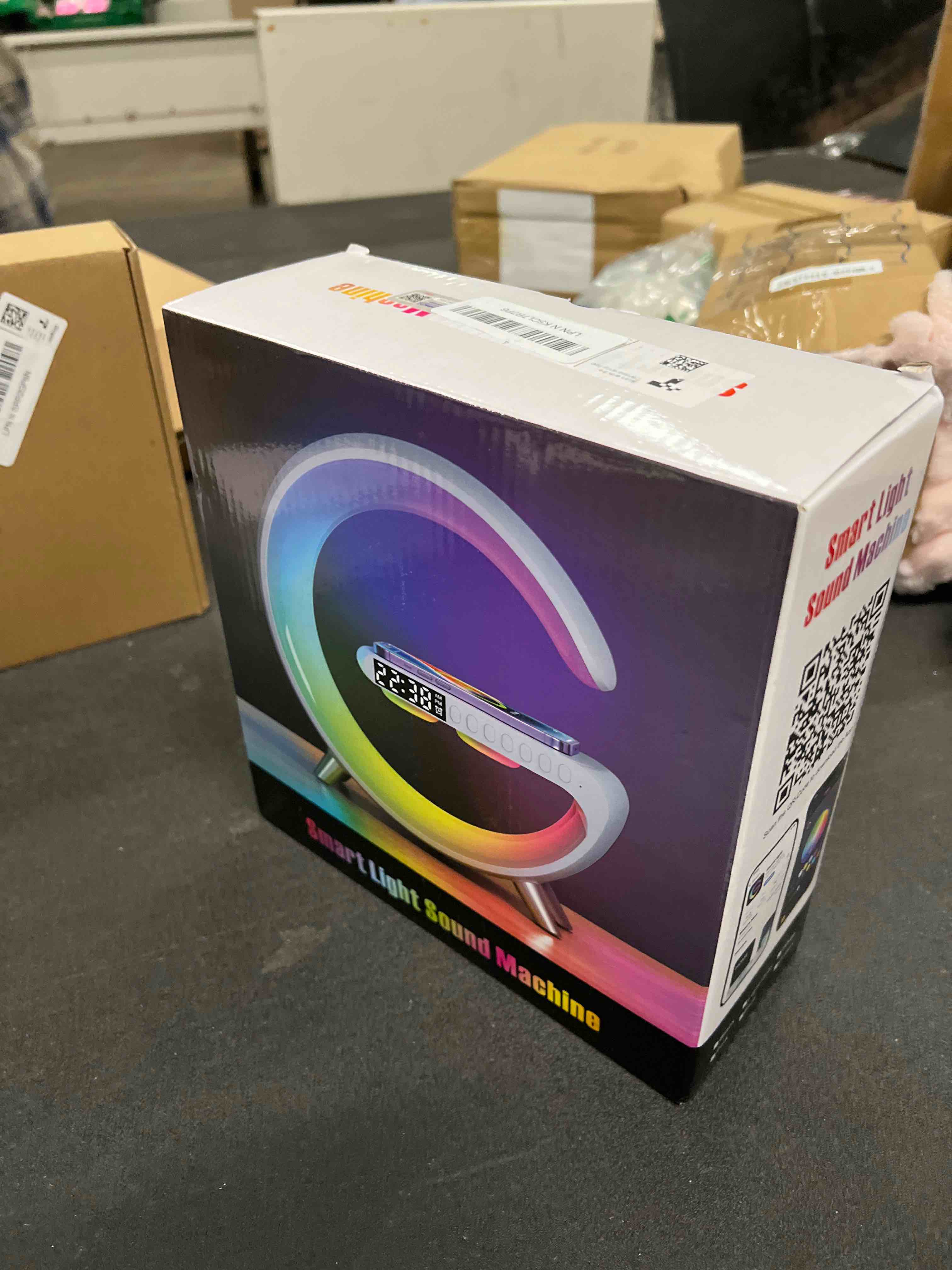 Condition photo showing As Is for Smart LED Table Lamp, 4-in-1 Wireless Charger, Night Light, Alarm Clock, and Bluetooth Speaker with App Control for Bedroom, Office, and Home Decor (Black)