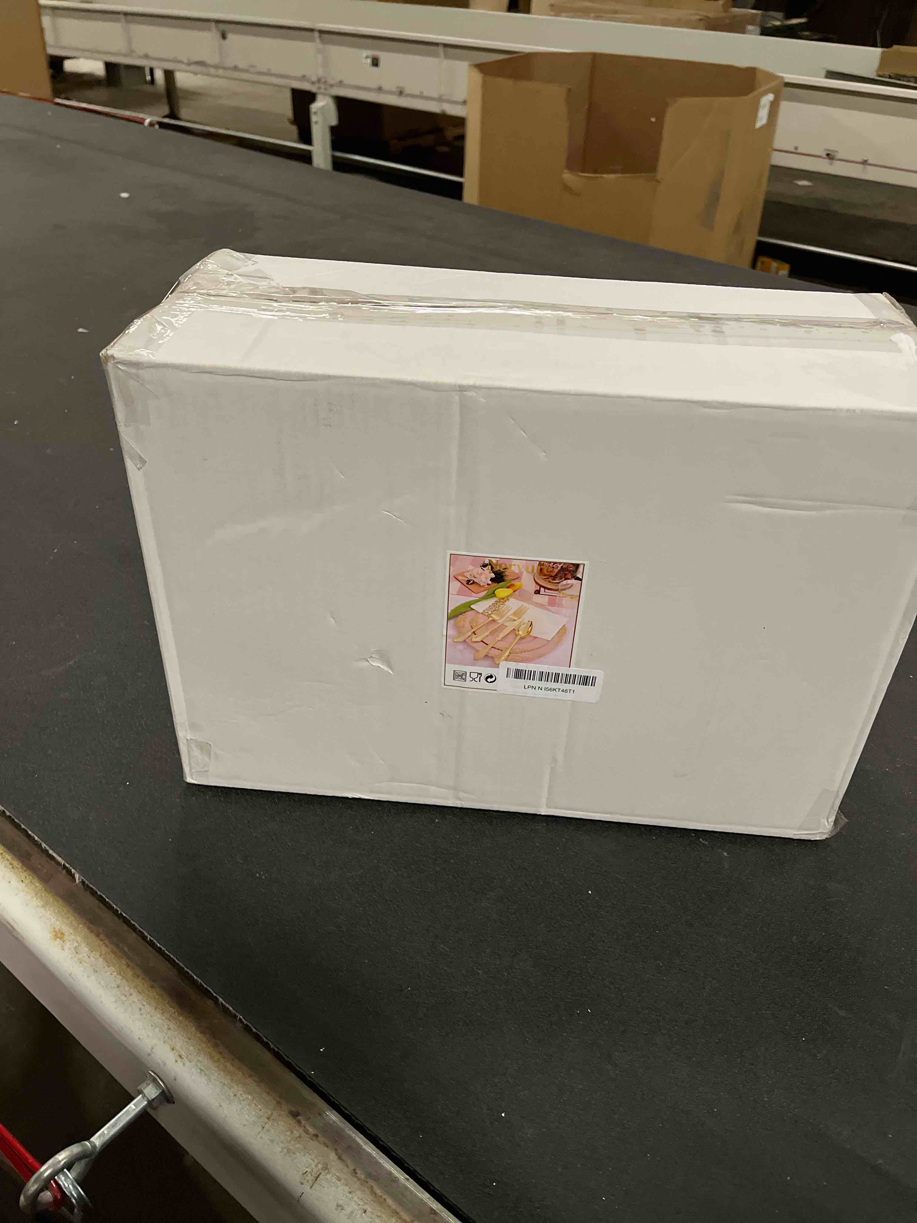 Condition photo showing Good Condition for Nervure 350PCS Pink Plastic Plates - Pink Dinnerware Sets for 50 Guests - 100 Disposable Plates, 150 Gold Plastic Silverware, 50 Cups, 50 Napkins for Wedding & Party