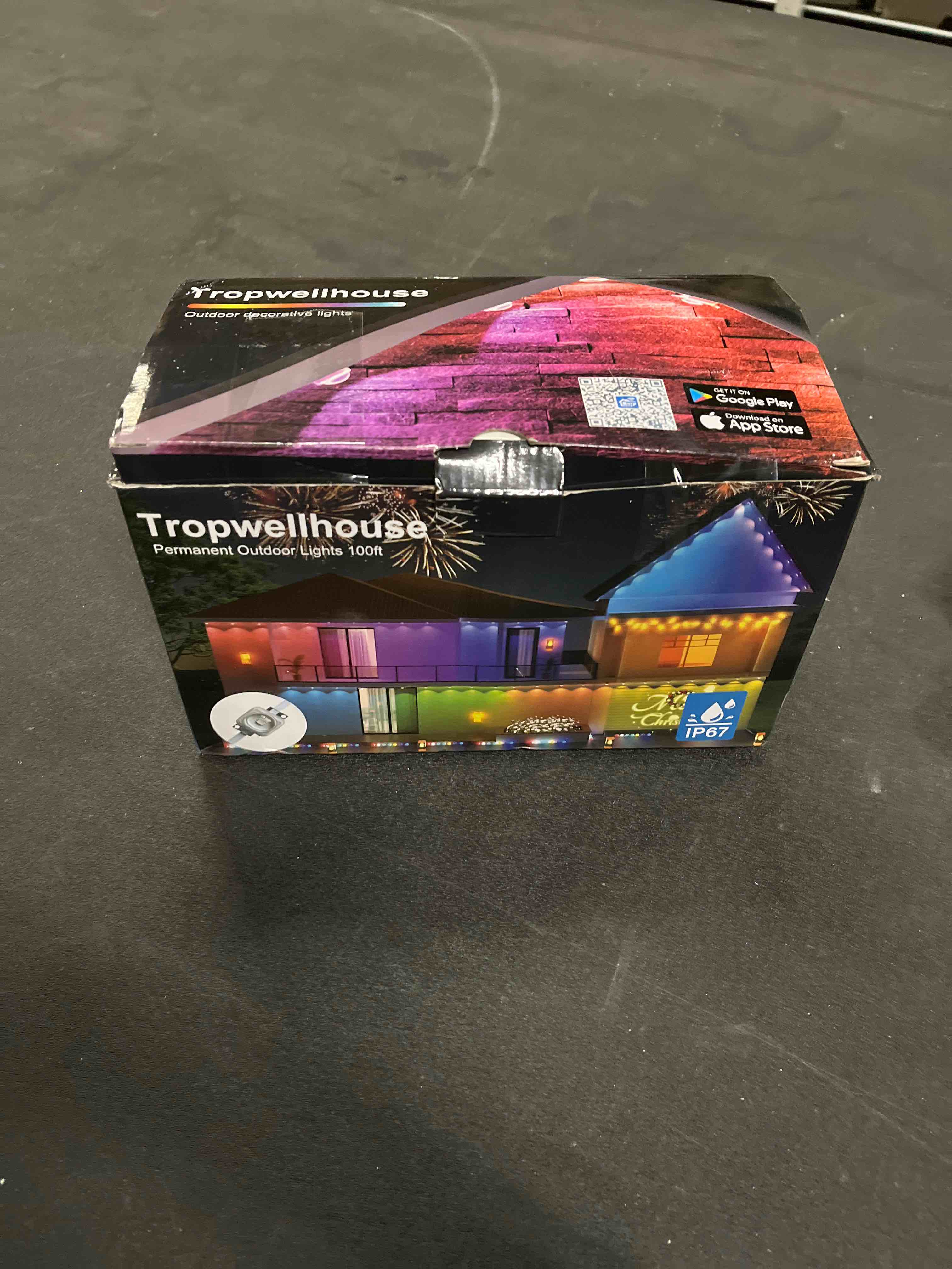 Condition photo showing Good Condition for Permanent Outdoor Light Pro, 100ft with 72 RGB+IC LED Lights, 90 Scene Modes, AI Light Design, IP67 Waterproof for Halloween Christmas Decor and Daily Lighting, Work with Alexa, Google