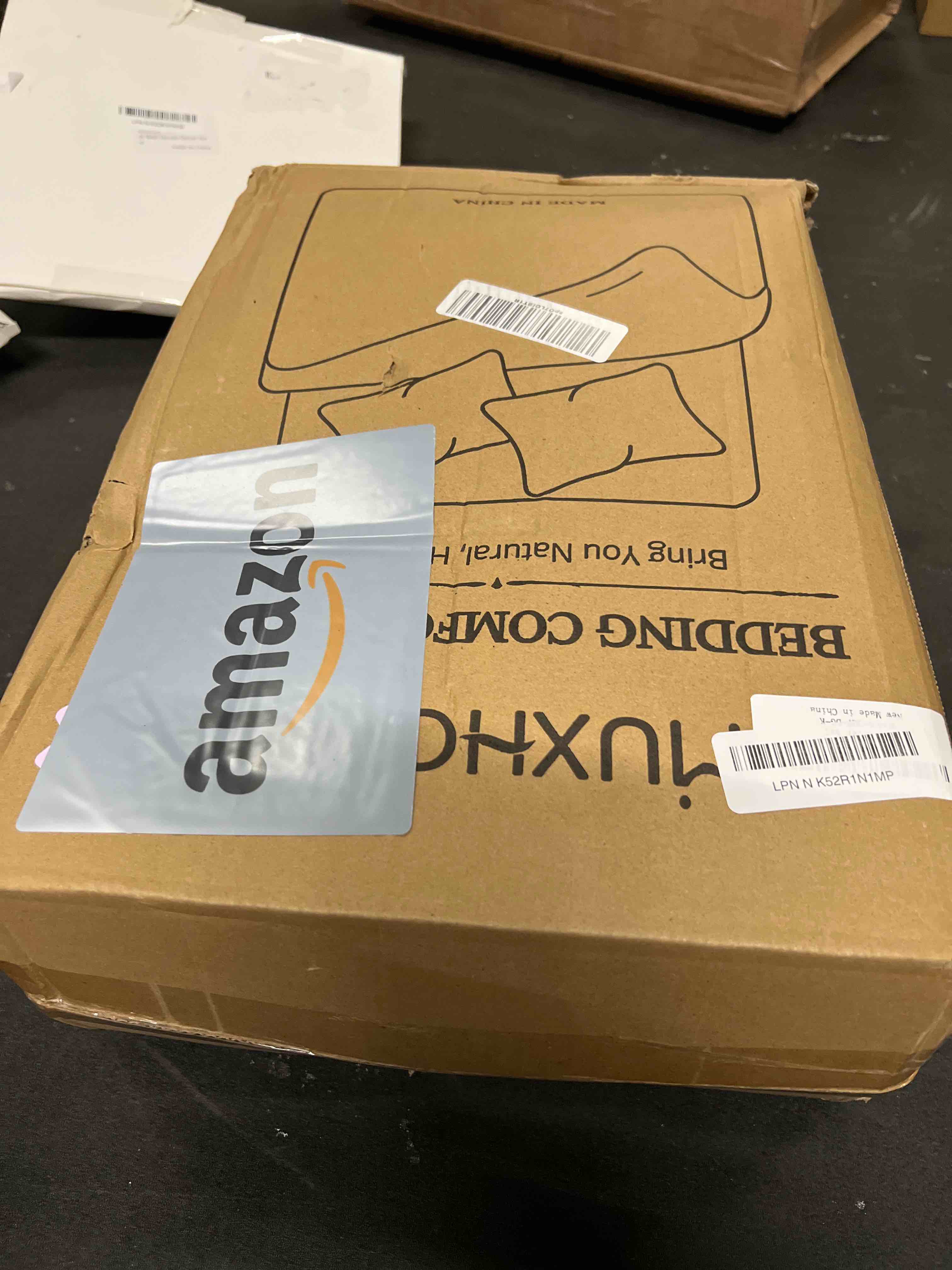 Condition photo showing As Is for MUXHOMO 7 Pieces King Comforter Set, Soft Bed in a Bag King Size, All Season Bedding Set with Comforter, Flat Sheet, Fitted Sheet, Pillowcases & Shams, Dark Grey King(104"x 90") 02 - Dark Grey