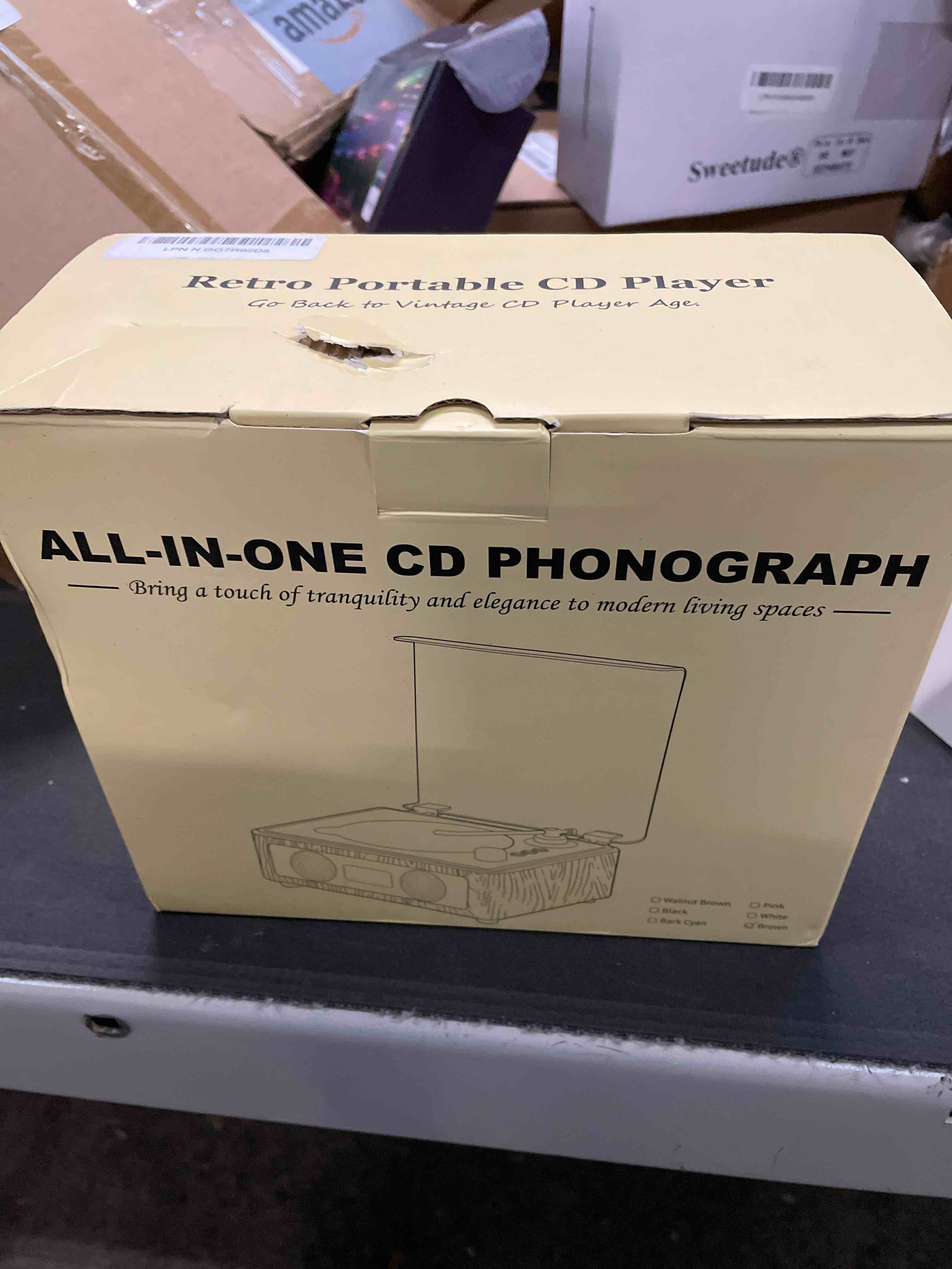 Condition photo showing Good Condition for CD Player with Built-in Speakers Bluetooth Retro Portable CD Players for Home Music Player with Remote Control Headphone Jack Walnut Brown