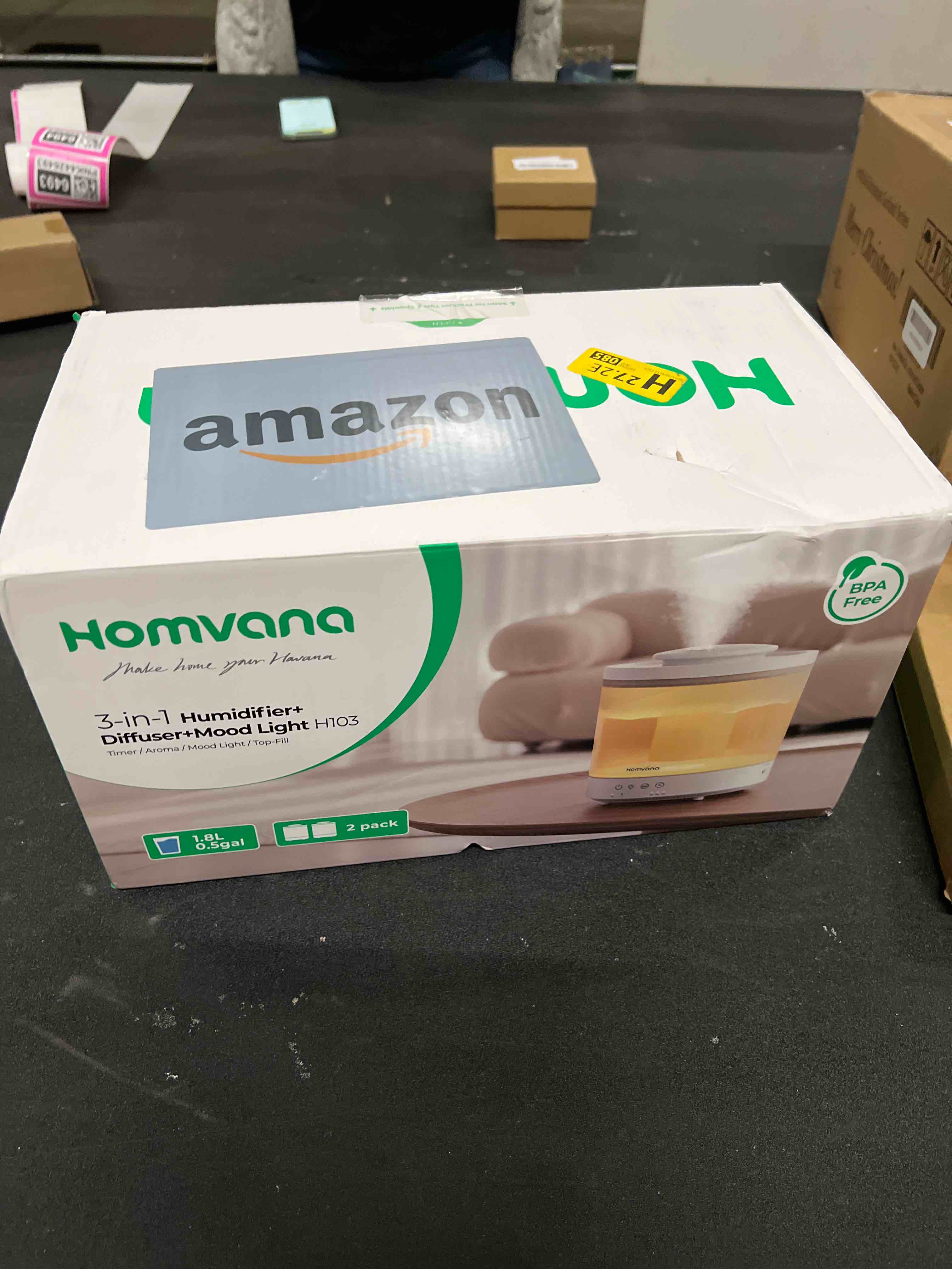 Condition photo showing As Is for Homvana Small Humidifiers for Bedroom - 2 Packs 1.5L Cool Mist Top Fill Humidifier for Baby Nursery, Essential Oil Diffuser, 3 in 1 for Home Plants Offices and Grow Tents, 7 Color Lights, Ultrasonic