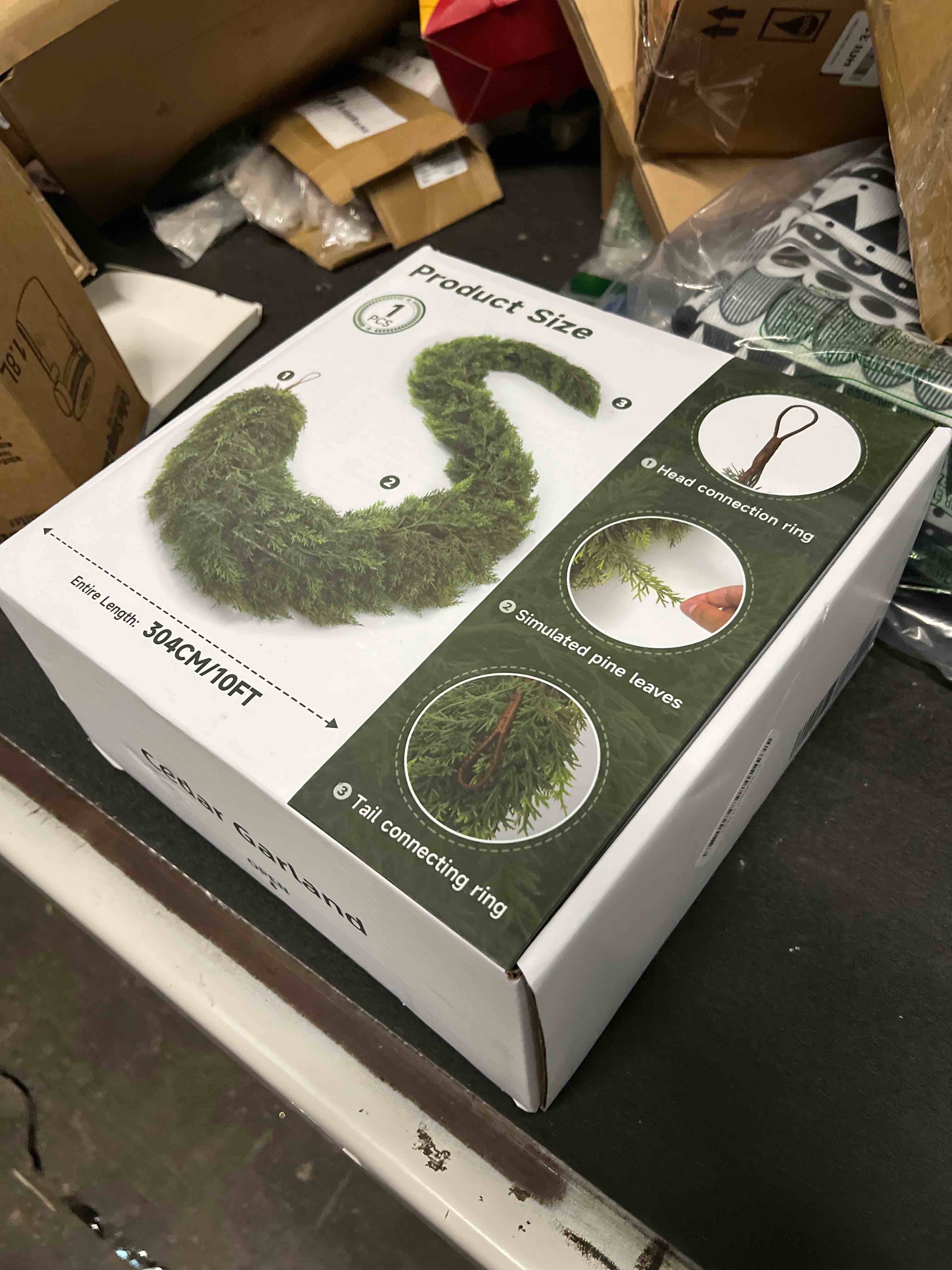 Condition photo showing As Is for 10FT Artificial Cedar Garland,Christmas Garland,Christmas Decorations,High-Density Cedar Garland Composed of 300 Units of Leaves 10FT Cedar Garland 1