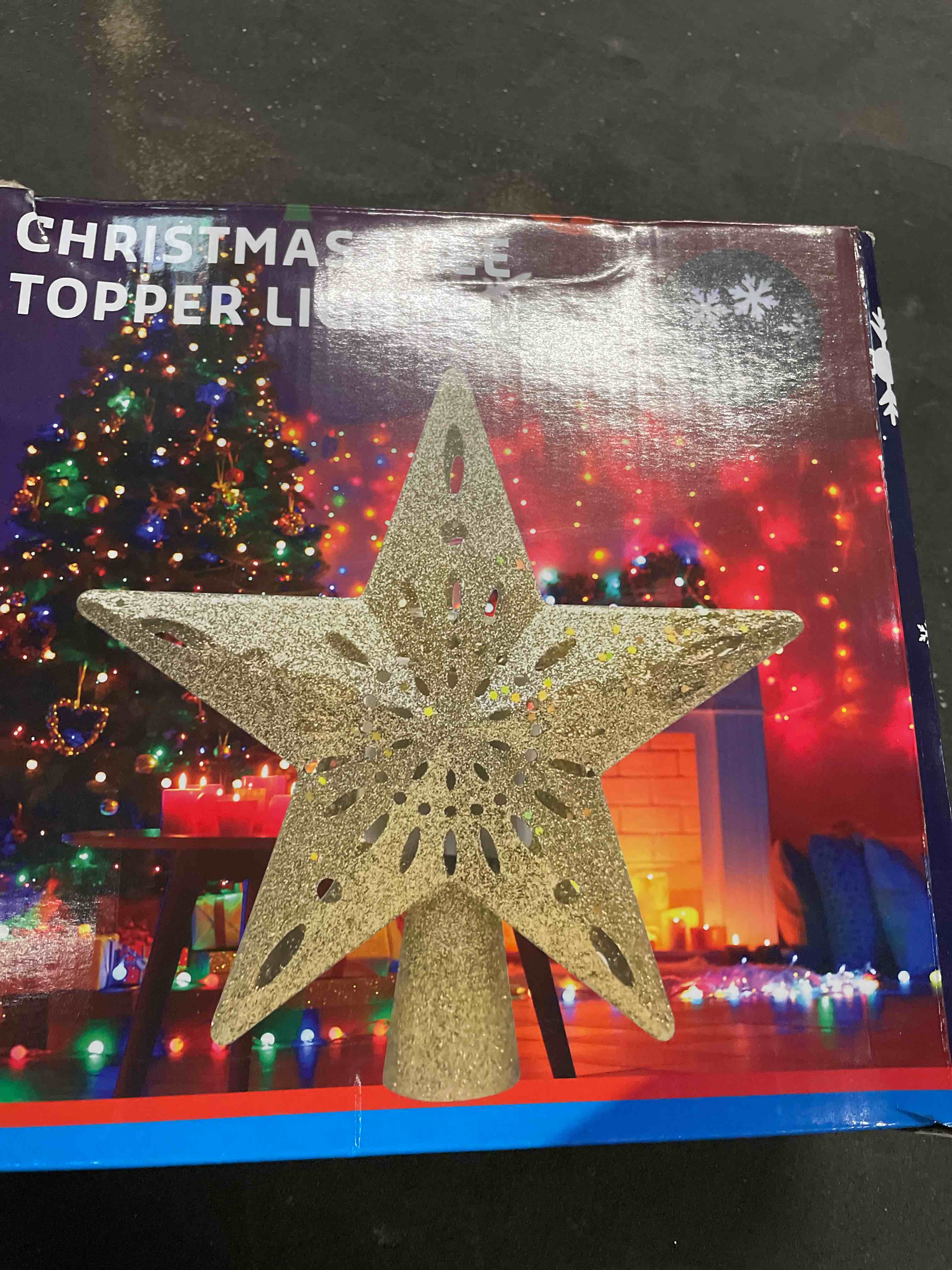 Condition photo showing Good Condition for DG-Direct Christmas Tree Topper Lighted Star [Gold],3D Hollow Sparkling Star Christmas Tree Topper with Rotating Magic Cool White Snowflake Projector for Christmas Tree Ornament (Gold)