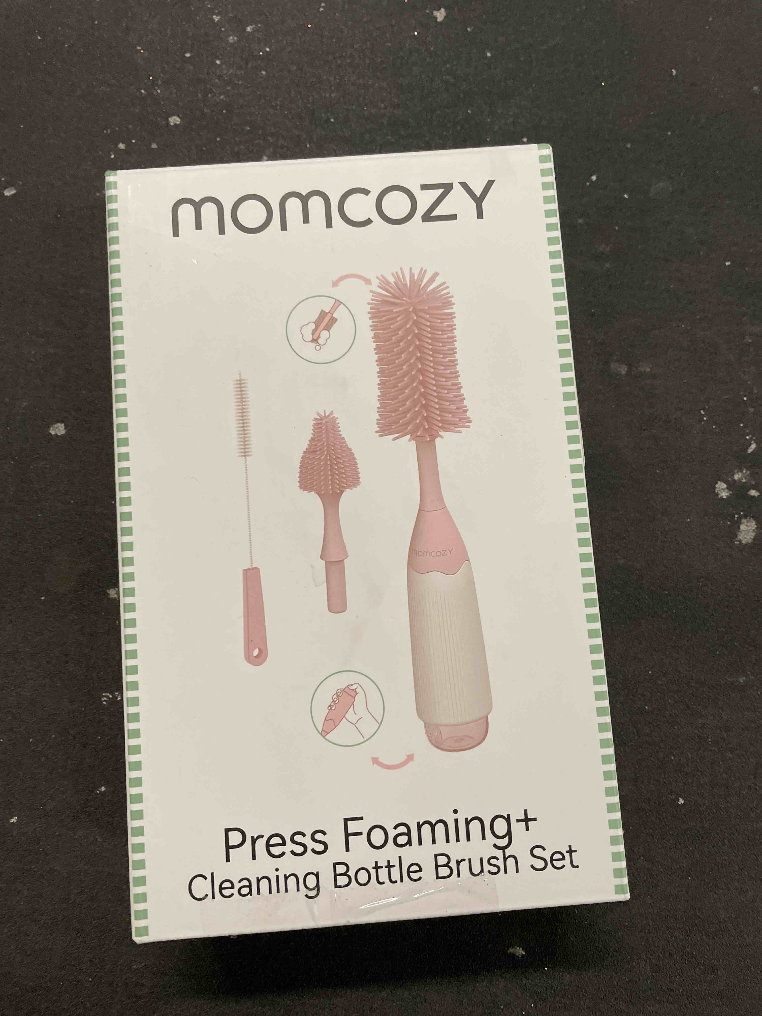 Condition photo showing Good Condition for Momcozy Bottle Brush Kit, Innovative Push-Press Design for Better Cleaning - Baby Bottle Cleaner Brush for Baby Bottle, Breast Pumps, Nipples, and More - Can Generate Foam for Better Cleaning, Pink Press Bubble Style Pink