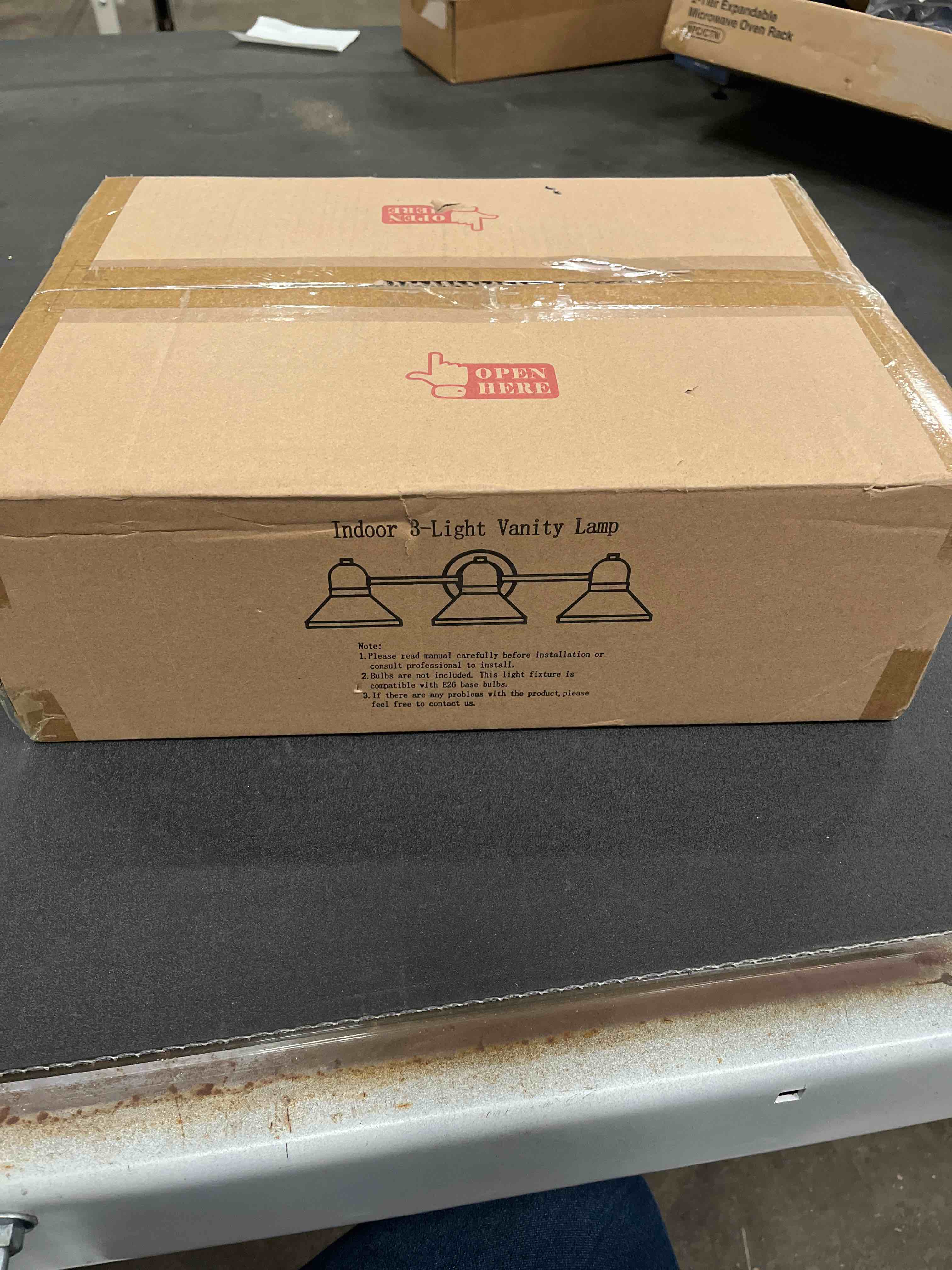 Condition photo showing Good Condition for Bathroom Light Fixtures, 3-light Vanity Light Over Mirror, Matte Black Metal Bathroom Light, Modern Farmhouse Rustic Industrial Indoor Wall Mount Lighting Sconce for Living Room Cabinet Hallway