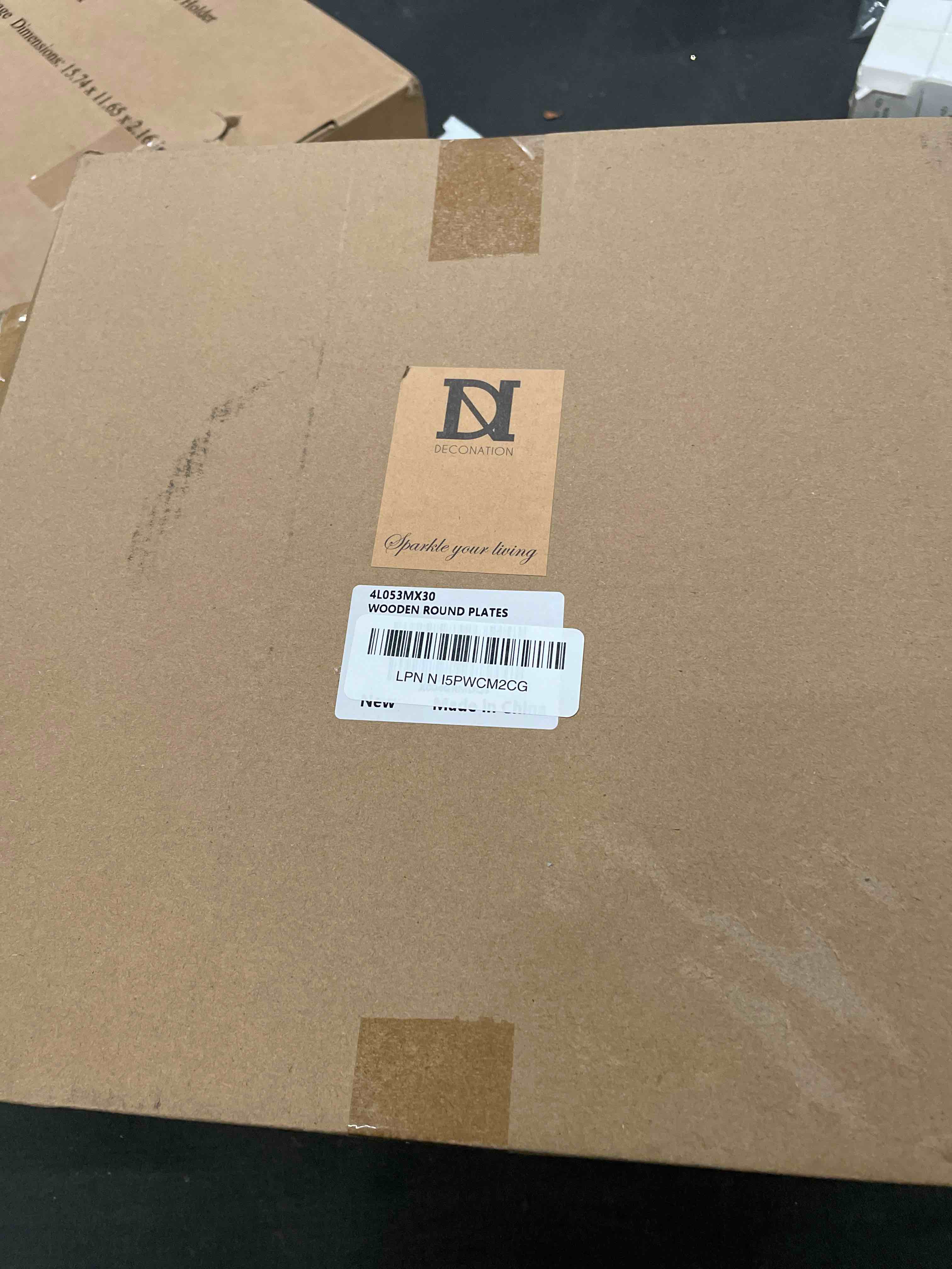 Condition photo showing Good Condition for Farmhouse Rustic Coffee Table Tray for Home Decor, Round Wooden Powder Compressed Decorative Tray, Wood Beaded Edges Trays for Living Room, Bathroom, Kitchen Counter- 11.8" Brown and Whitewashed Trays Brown Rubbed White