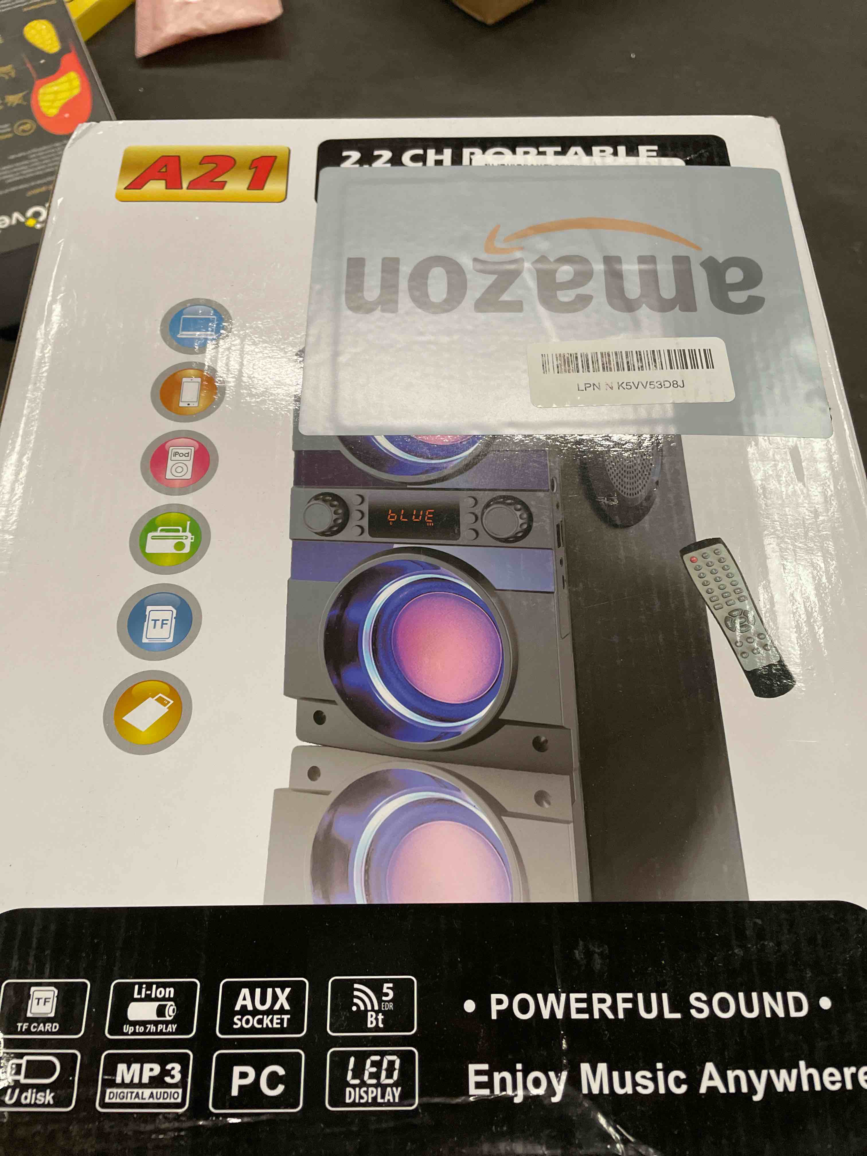 Condition photo showing Good Condition for 60W (80W Peak) Portable Bluetooth Speaker with Double Subwoofer Heavy Bass, Bluetooth 5.0 Wireless 100ft Outdoor Speaker, Support FM Radio, LED Colorful Lights, Stereo Sound, for Home, Party, Travel