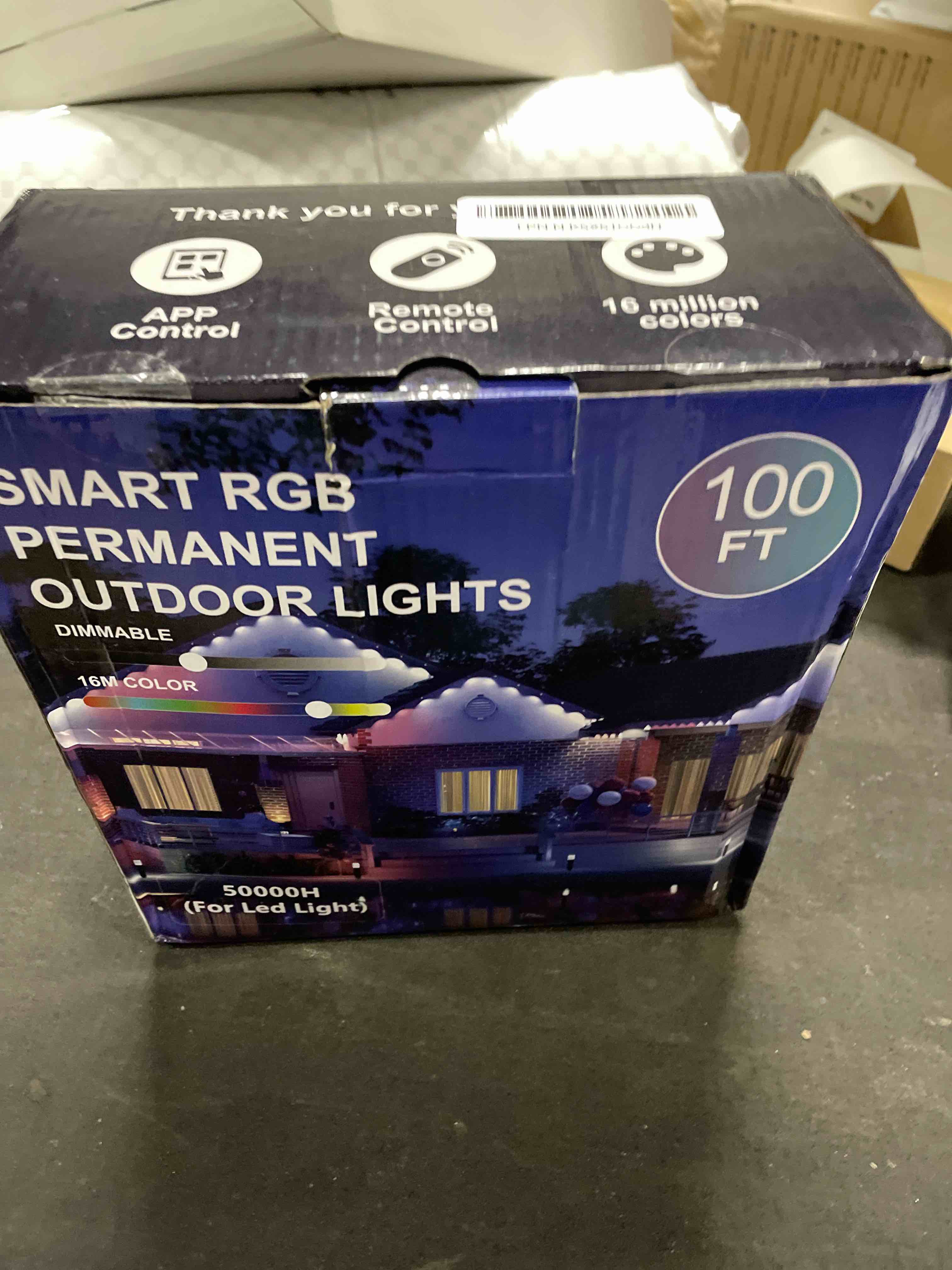 Condition photo showing Good Condition for JOH Permanent Outdoor Lights, 100FT RGB+IC Smart LED Outdoor Lights with App/Remote Control, DIY Scene Modes Lighting & IP67 Waterproof, Eaves Light for Christmas, Holiday, Daily Decorations 100 FT