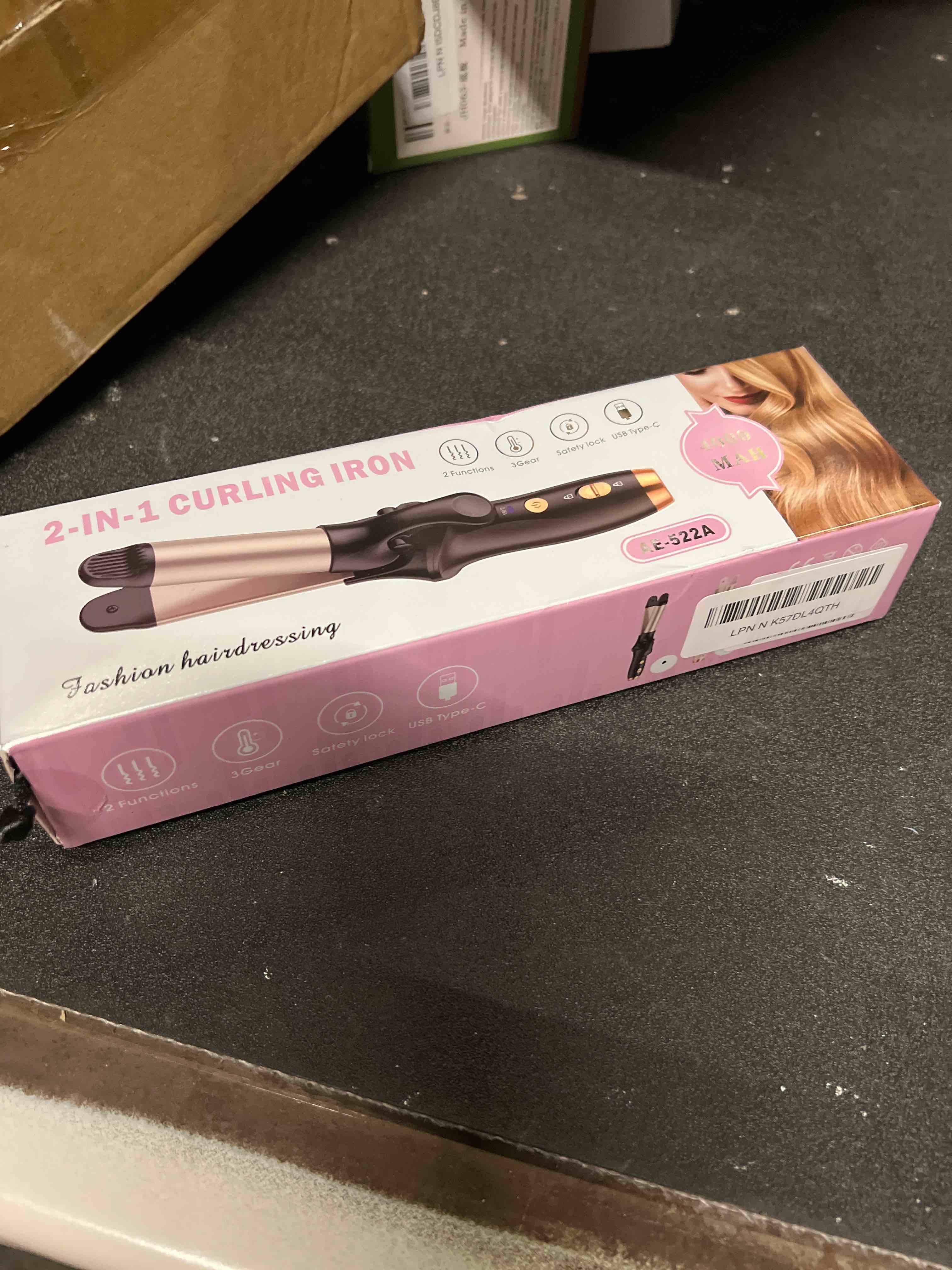 Condition photo showing As Is for Curling Iron,Cordless Rechargeable Curling Iron,Cordless Hair Curler(3 Gear),Travel Mini Straightener 4000mAh,USB Charge Battery Flat Iron and Curler 2 in 1 for Long Short Hair(Small & Black)