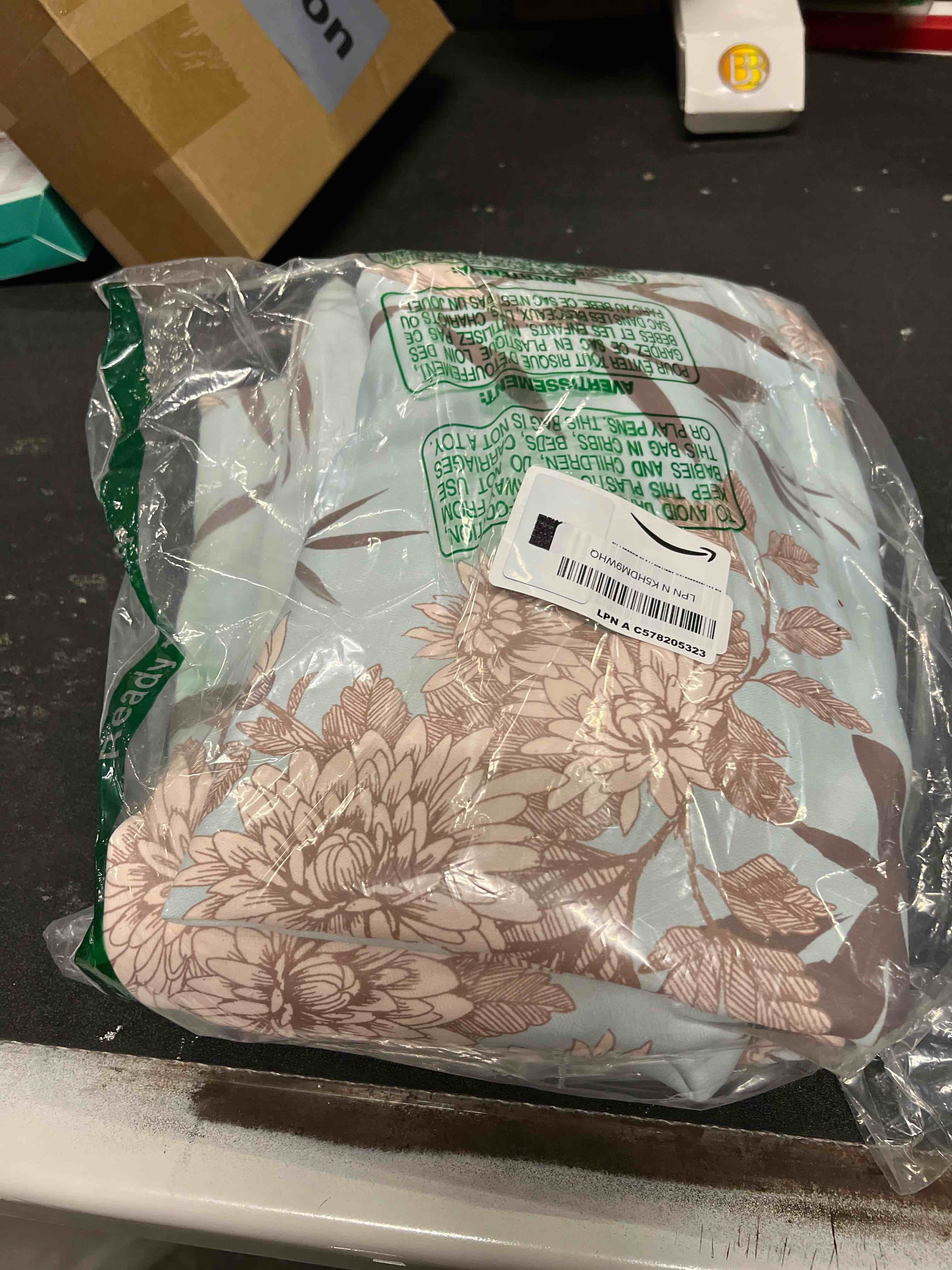 Condition photo showing As Is for Lush Decor Botanical Garden Curtains Floral Bird Print Light Filtering Window Panel Drapes Set for Living, Dining, Bedroom (Pair), Blue, 52"W x 95L" Blue 52"W x 95"L (Pack of 2)