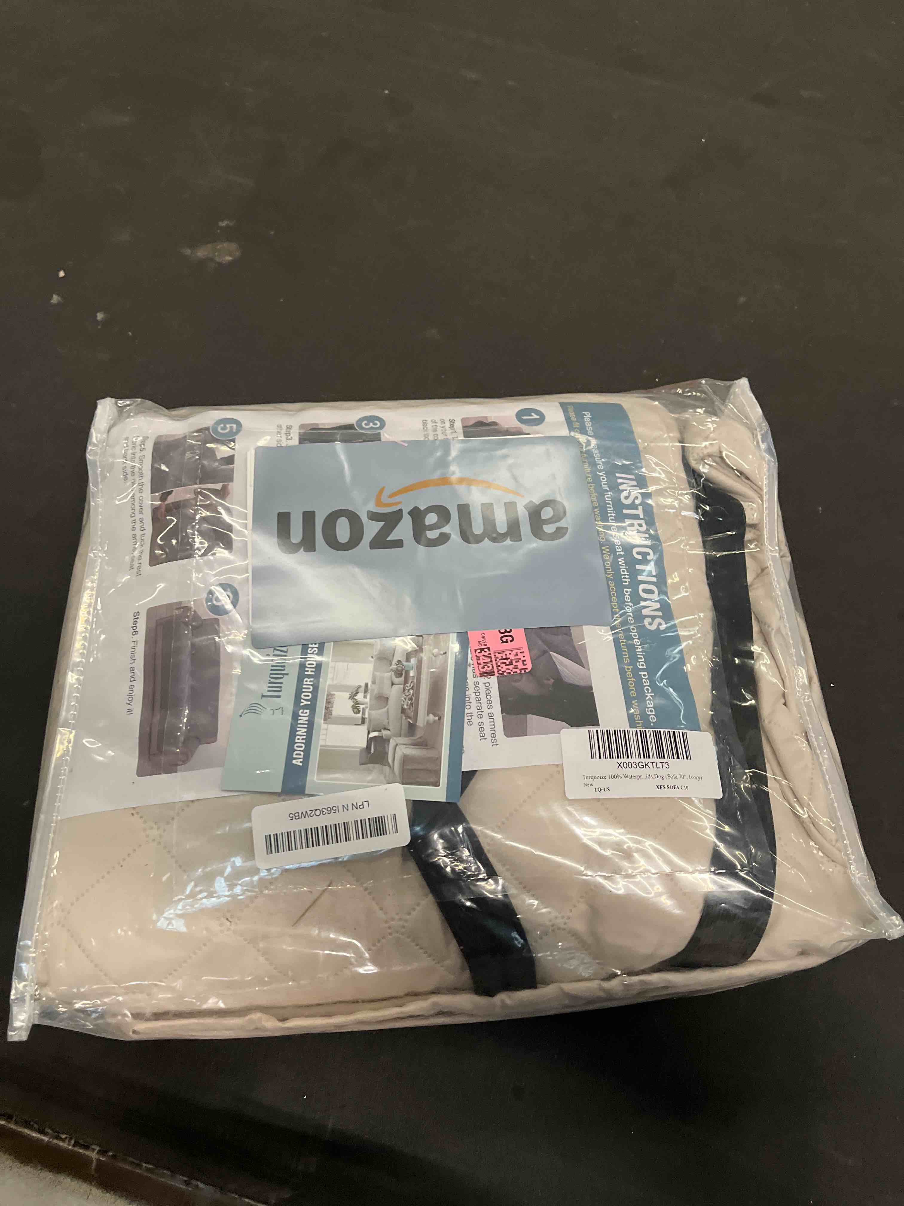 Condition photo showing Good Condition for Turquoize 100% Waterproof Sofa Covers Couch Cover Sofa Cover for Dogs Couch Protector Triple Non-Slip Sofa Slipcover for 3 Cushion Couch Furniture Protector for Pets, Kids,Dog (Sofa 70", Ivory) 70" Sofa L-Large Ivory