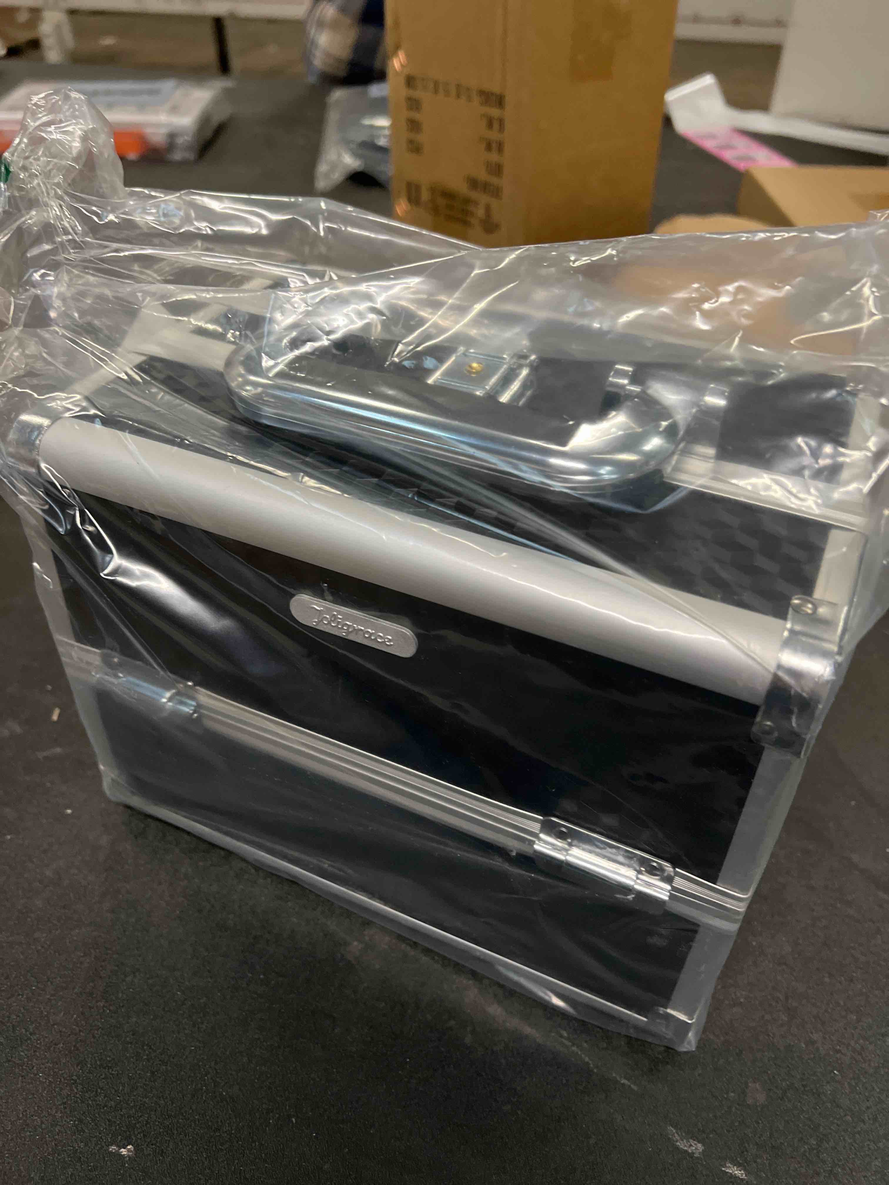 Condition photo showing Good Condition for Joligrace Makeup Box Cosmetic Train Case Portable Makeup Organizer Case with Mirror 2 Tray Make up Storage Case for Nail Teach Craft Sewing Travel Vanity Modern Style Black