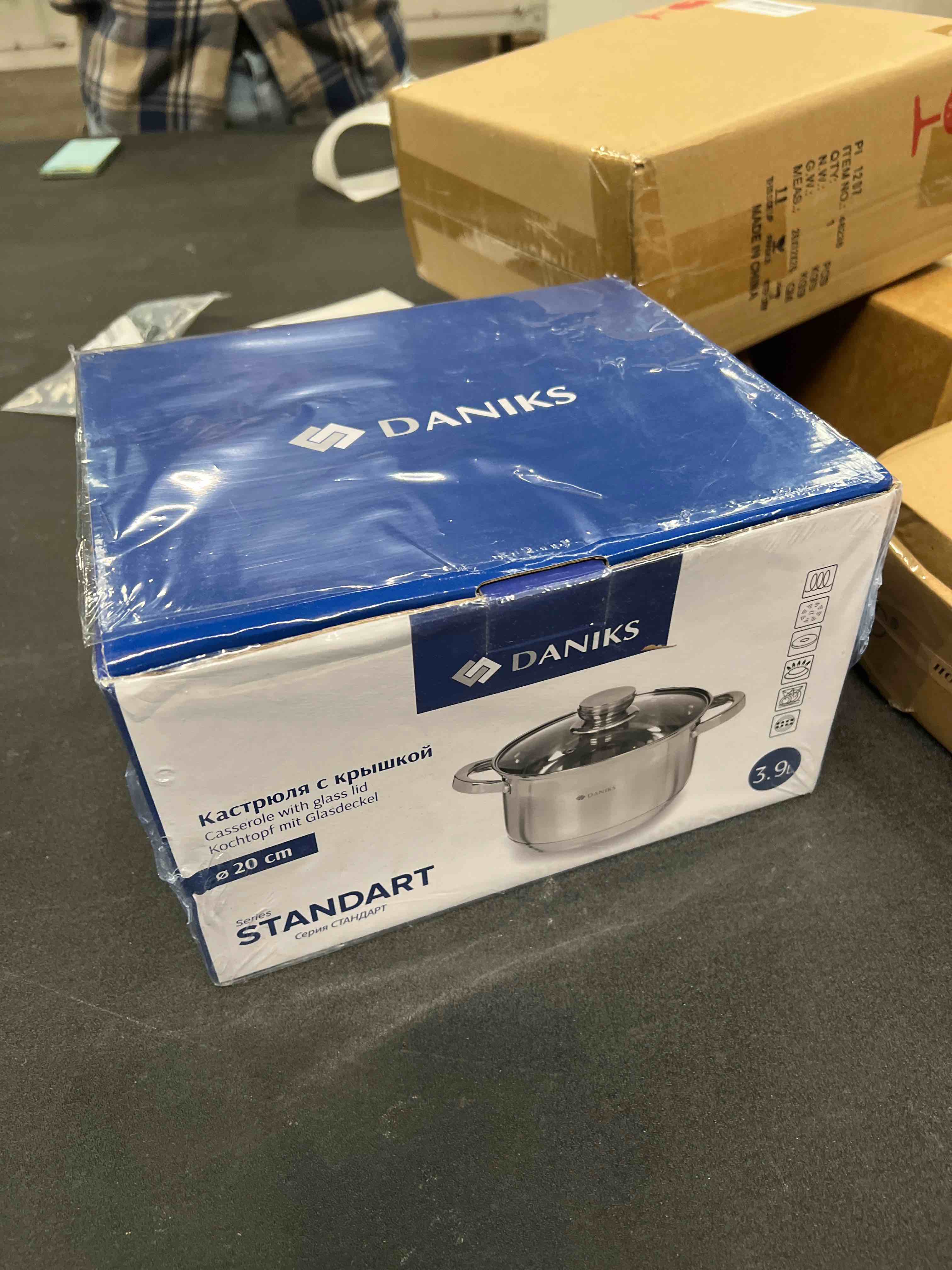 Condition photo showing Good Condition for Daniks Standard 4 Quart Stainless Steel Stock Pot with Glass Lid, Try-Ply Bottom for Even Heating, Induction Compatible, Dishwasher Safe, Built-In Measuring Scale, Silver 4 Quarts