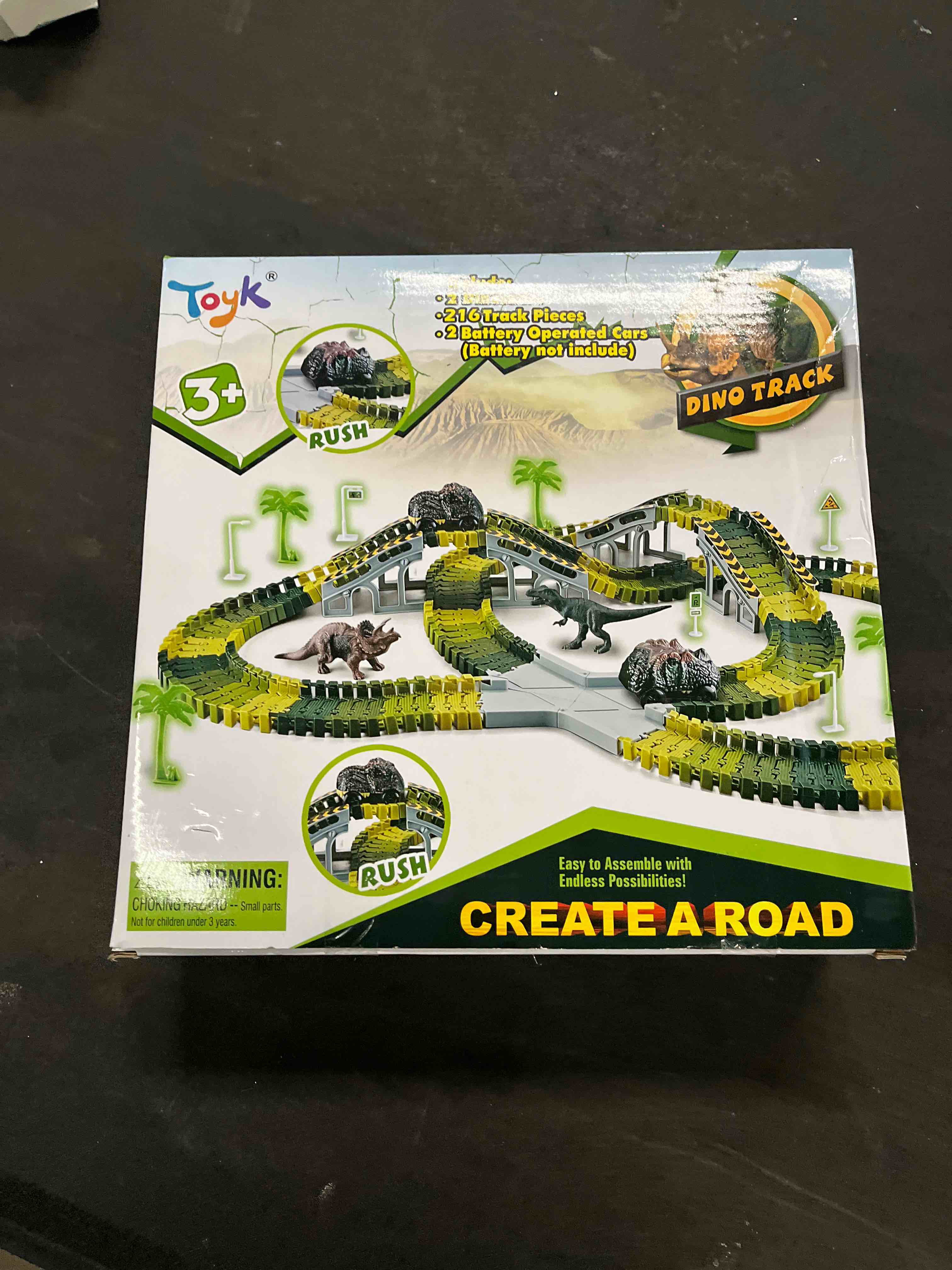 Condition photo showing Good Condition for Dinosaur Toys,Create A Dinosaur World Road Race,Flexible Track Playset and 2 pcs Cool Dinosaur car for 3 4 5 6 Year & Up Old boy Girls Best Gift Green