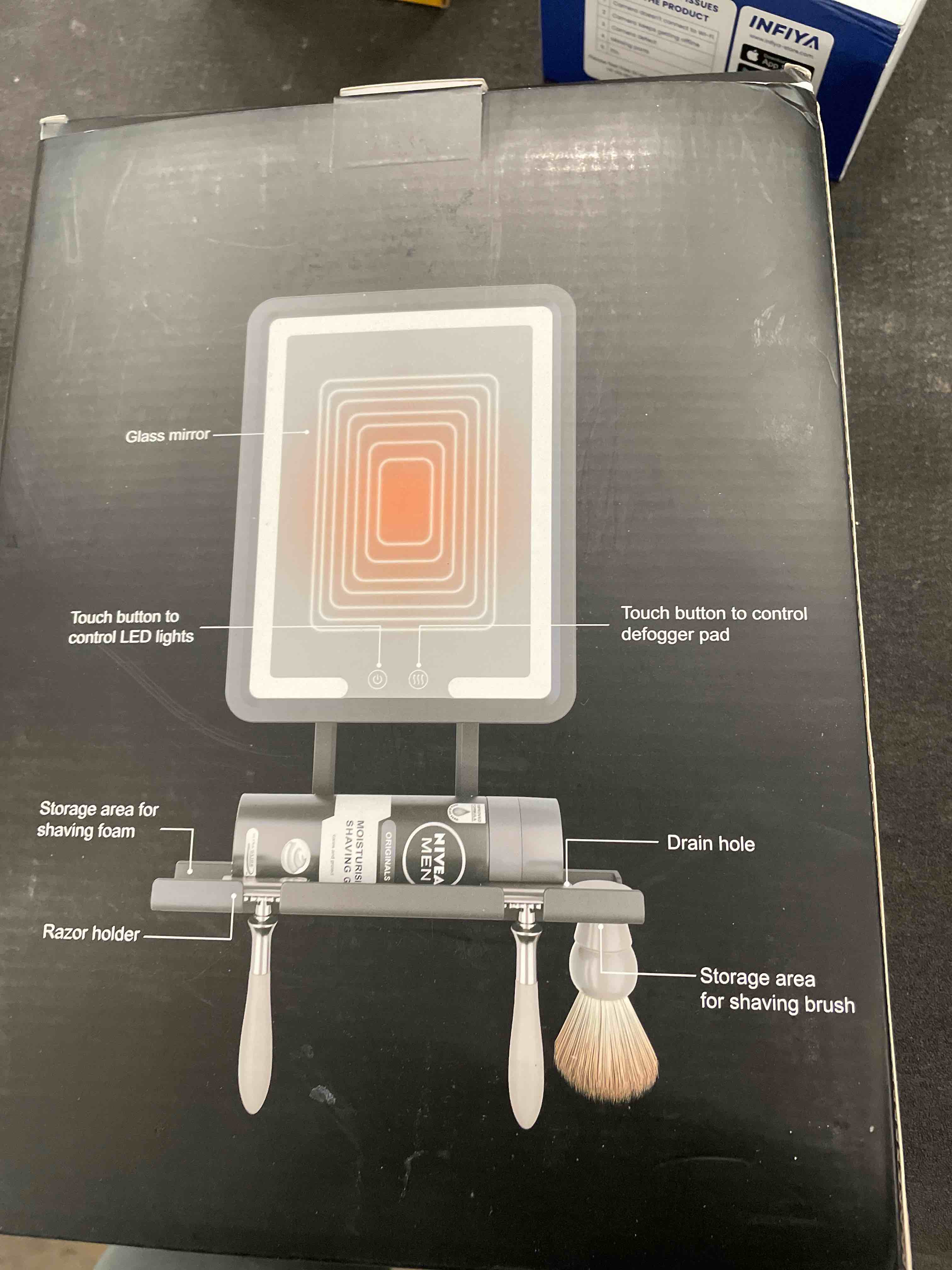 Condition photo showing Good Condition for LED Fogless Shower Mirror for Shaving - Heated Fog Free, 3 Dimmable Lights, 360° Adjustable, Rechargeable - with Storage Tray, Razor & Shaving Brush Holders, Gifts for Men