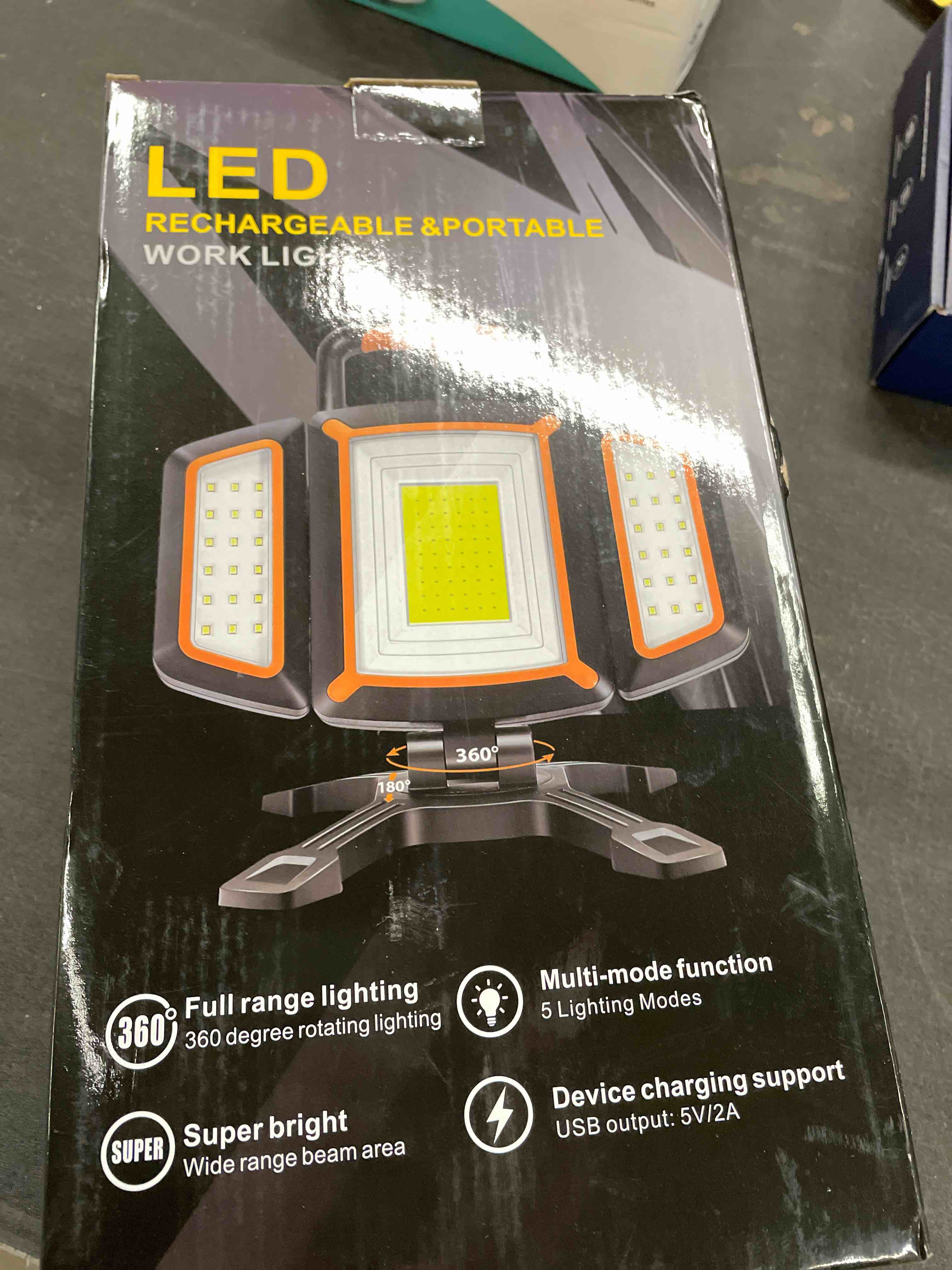 Condition photo showing Good Condition for 30W Rechargeable Work Light, 3000 Lumen Magnetic Work Light Battery Powered, Waterproof Portable Cordless Job Site Lighting for Construction Site, Workshop, Garage, Camping, and Car Repairing Magnetic Stand