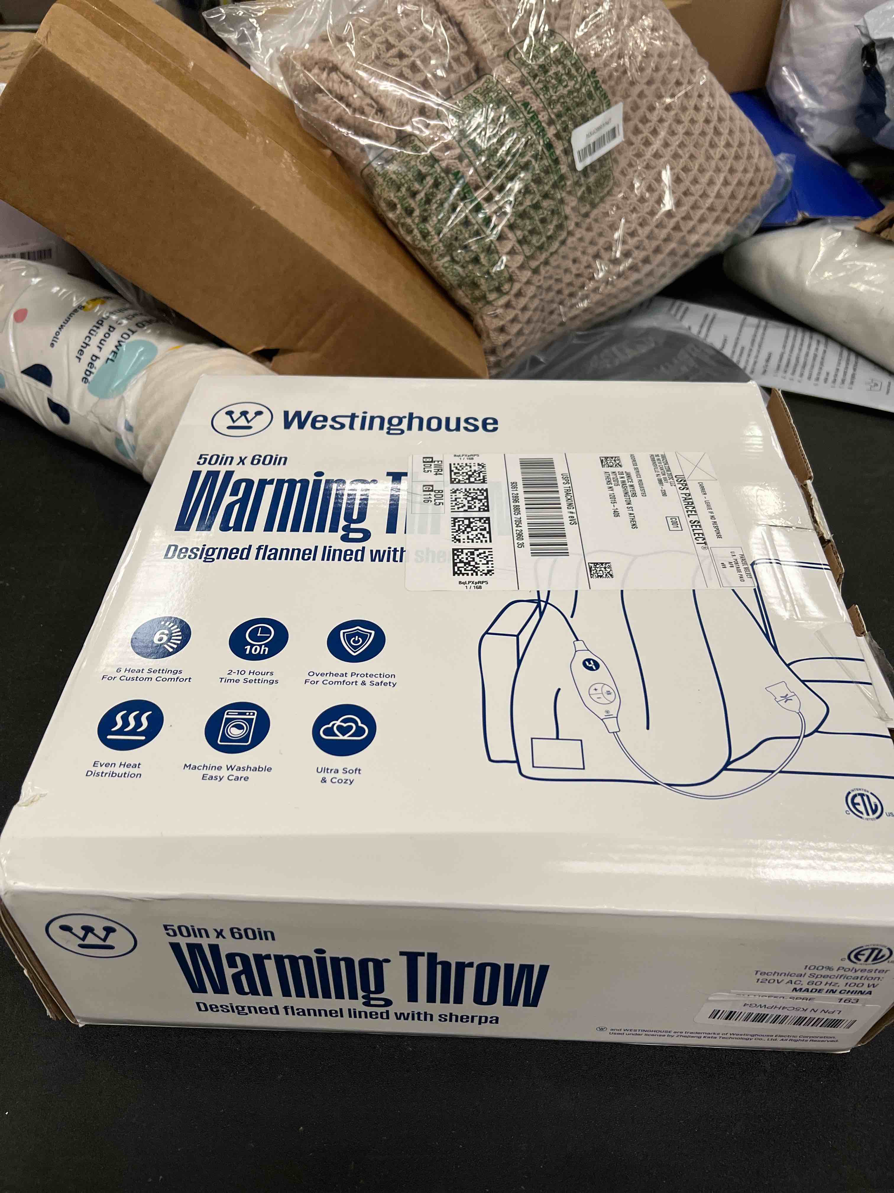 Condition photo showing Good Condition for Westinghouse Heated Throw Blanket, Cozy Soft Flannel to Sherpa Electric Throw with 6 Heating Levels & 2-10 Hours Auto Shut Off, Fast Heating & ETL Certification, Machine Washable, 50x60 Inch, Beige Beige Throw 50"x60"
