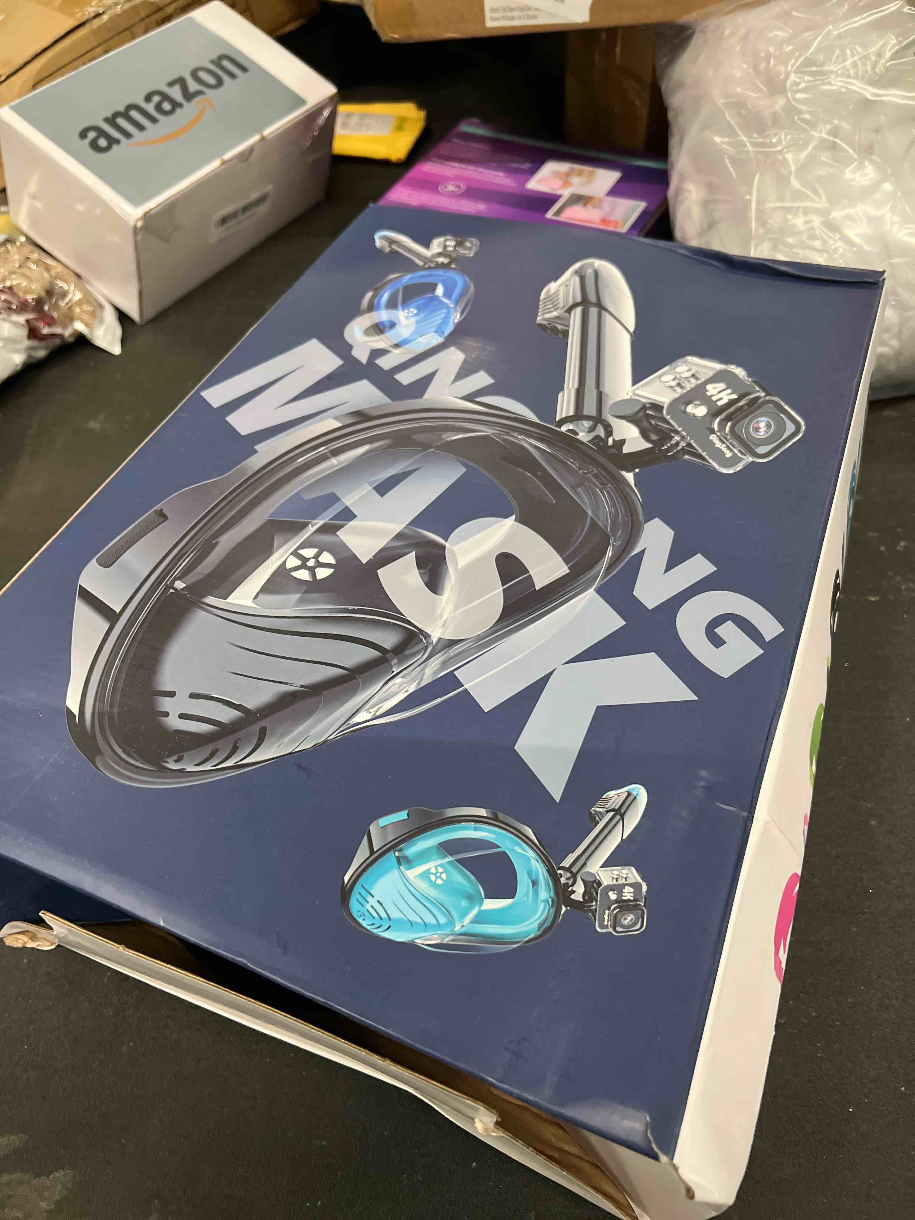 Condition photo showing Good Condition for QingSong Full Face Snorkel Mask for Adults, Snorkeling Gear with Camera Mount, 180 Degree Panoramic View Snorkel Set Anti-Fog Anti-Leak 2 Pack -Blue+Green Small-Medium