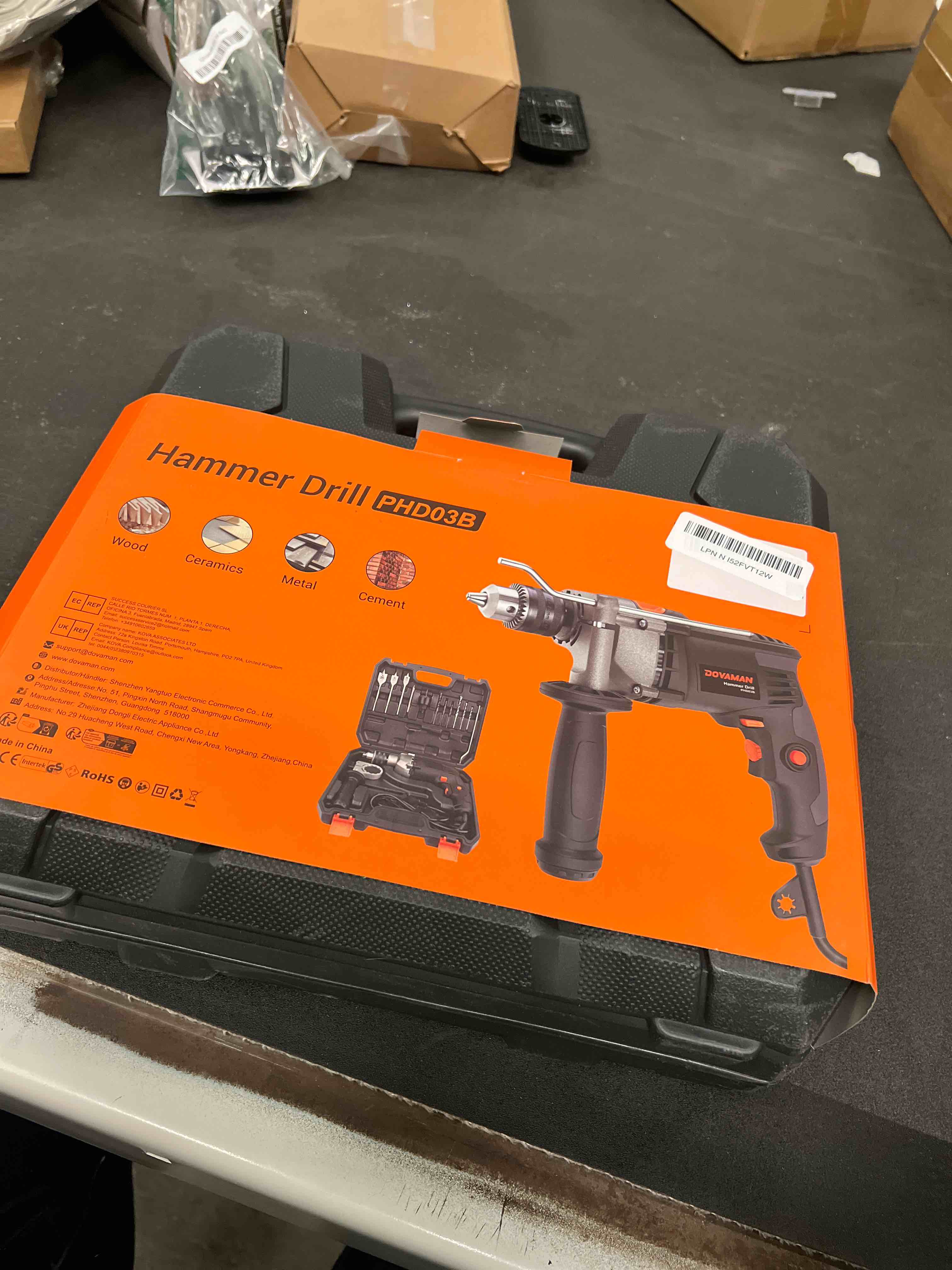 Condition photo showing Good Condition for DOVAMAN PHD03B 7.5A Corded Hammer Drill, 1/2'' Impact Drill with Variable Speed 0–3000RPM, Metal Chuck, 2 Modes for Concrete, Wood, Metal – Includes Bits & Carrying Case