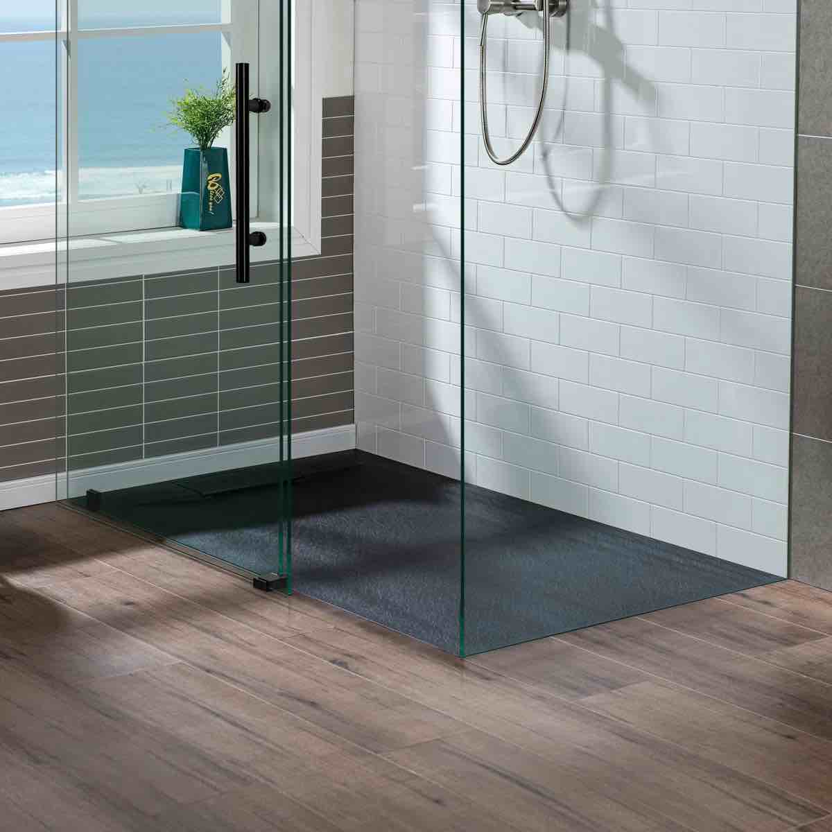 59/60" W x 31.5" D Solid Surface Shower Base, Non-Slip, Low-Profile, Curbless, Wheelchair Accessible