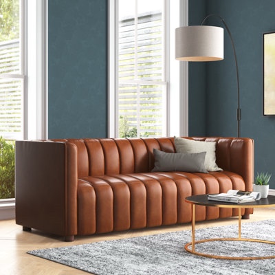 (NO ARMS OR HARDWARE) BROWN LEATHER COUCH