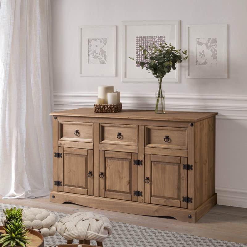Mehta 49.25" Wide 3 Drawer Pine Solid Wood Sideboard