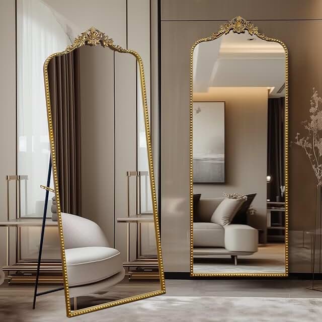 arched antique ornate full length floor mirror w/free standing