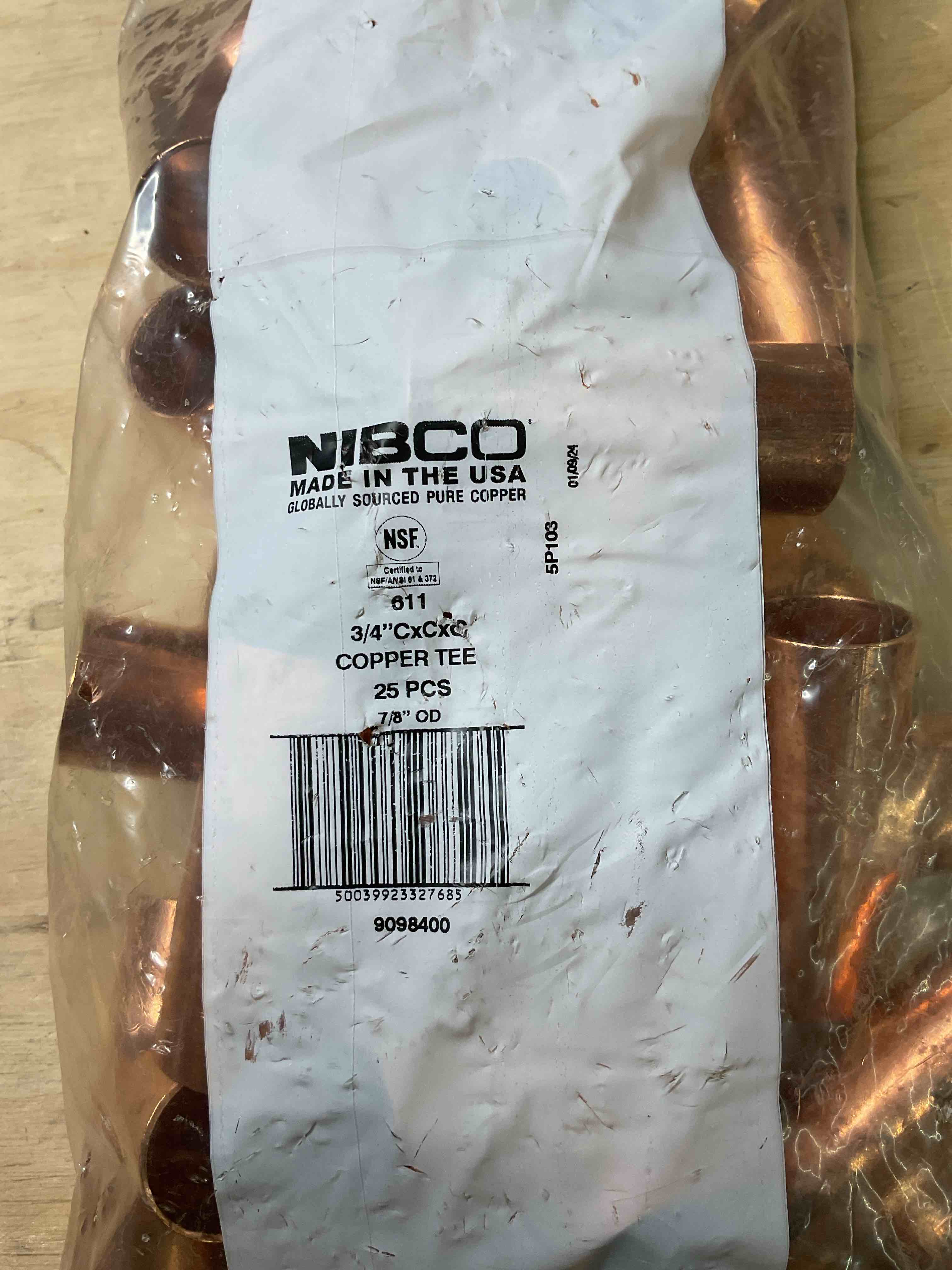 Nibco 3/4 in x 3/4 in. Copper Pressure All Cup Tee (25-Pack)