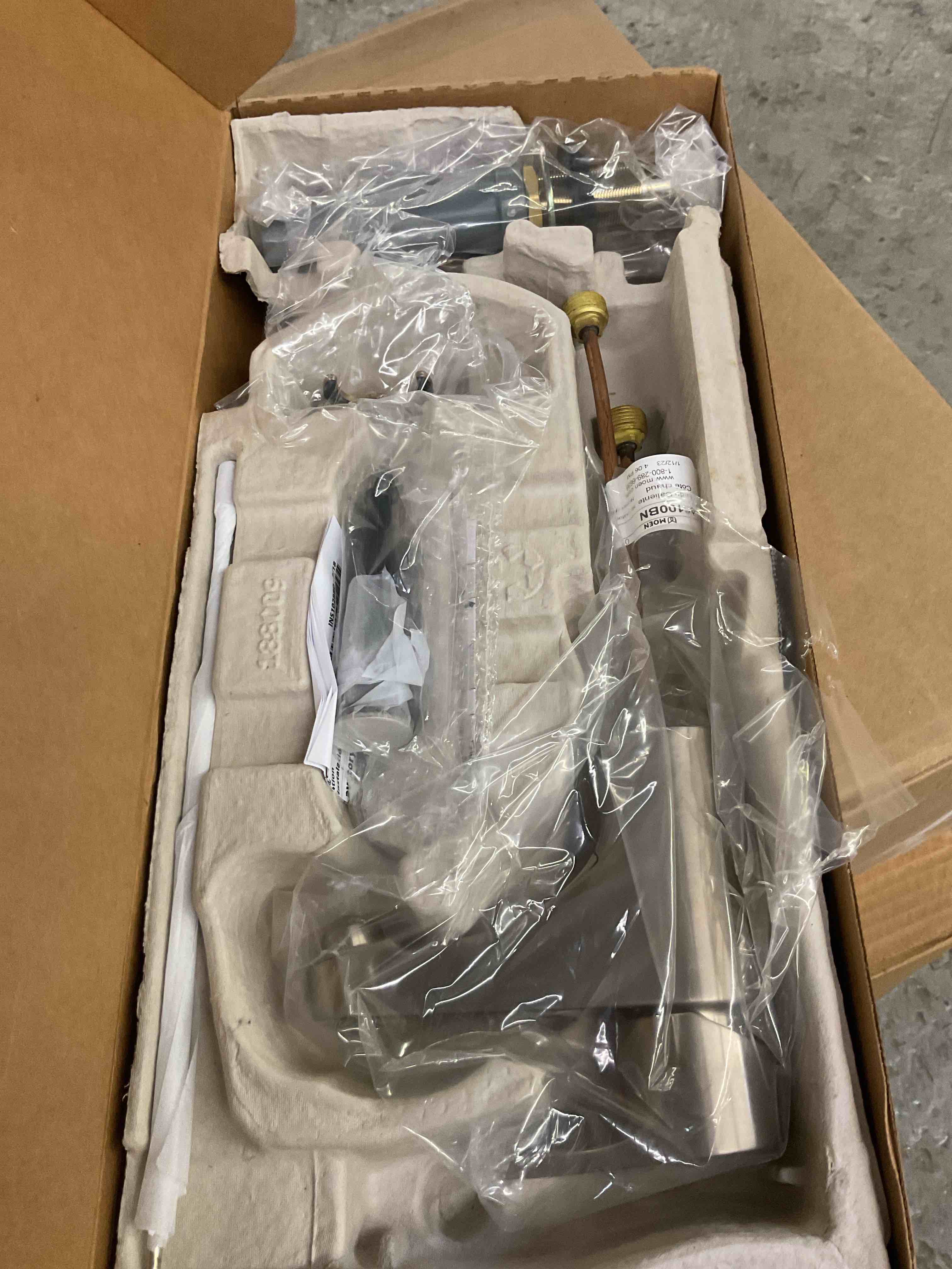 Condition photo showing New/Like New for CLEVELAND FAUCET GROUP 46100BN 2478715 1.5 gpm Edgestone Centerset Bathroom Faucet with 50/50 Waste Assembly, Brushed Nickel