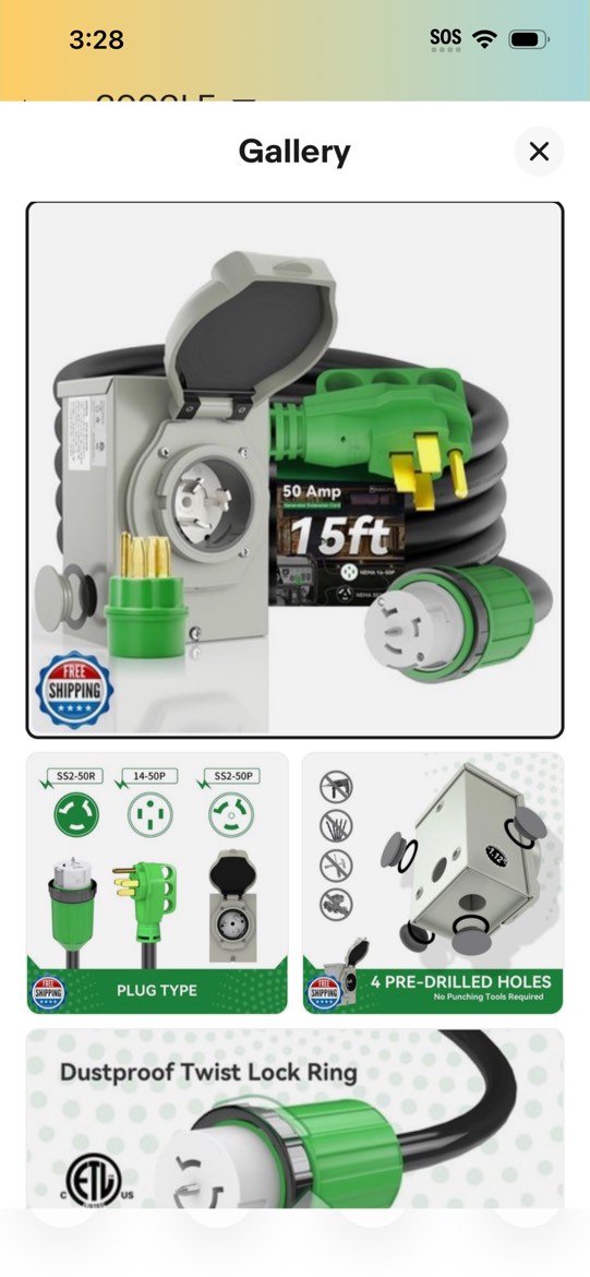 landnor 50 amp generator cord 15ft and pre-drilled power inlet box waterproof combo kit, nema 14-50p to ss2-50r generator extension cord with nema ss2-50p generator inlet, etl listed