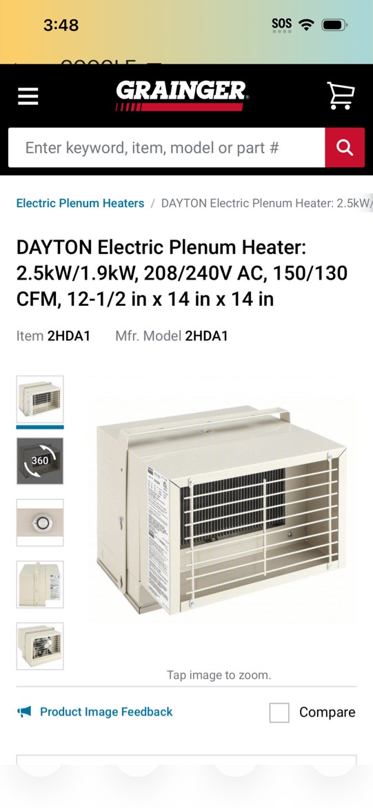 Dayton concealed freeze protection heater 2HDA1