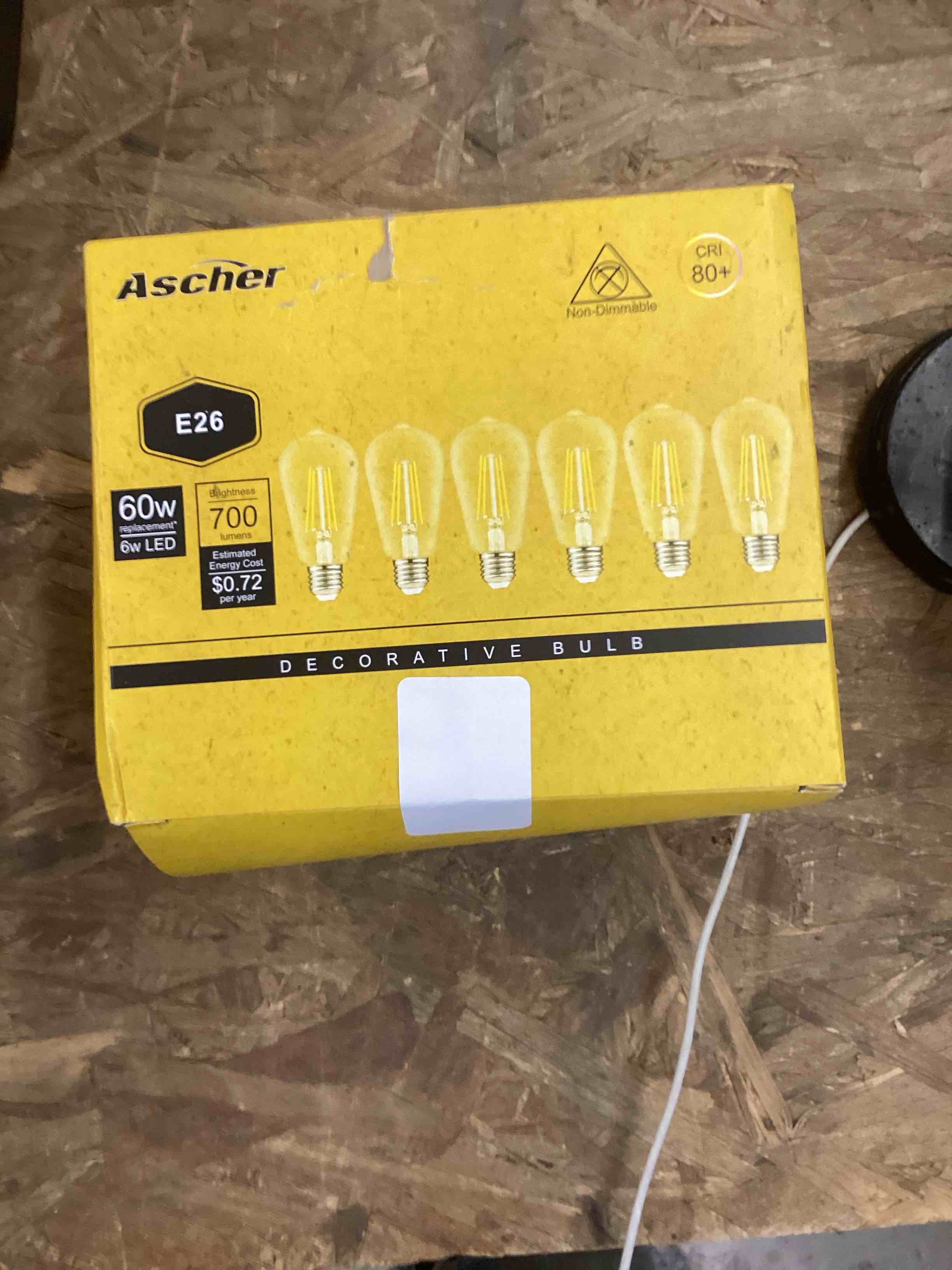 Condition photo showing Good Condition for Ascher Vintage LED Edison Bulbs, 6W, Equivalent 60W, Non-Dimmable, High Brightness Cool White 4000K, ST58 Antique LED Filament Bulbs with 80+ CRI, E26 Medium Base, Clear Glass, Pack of 6