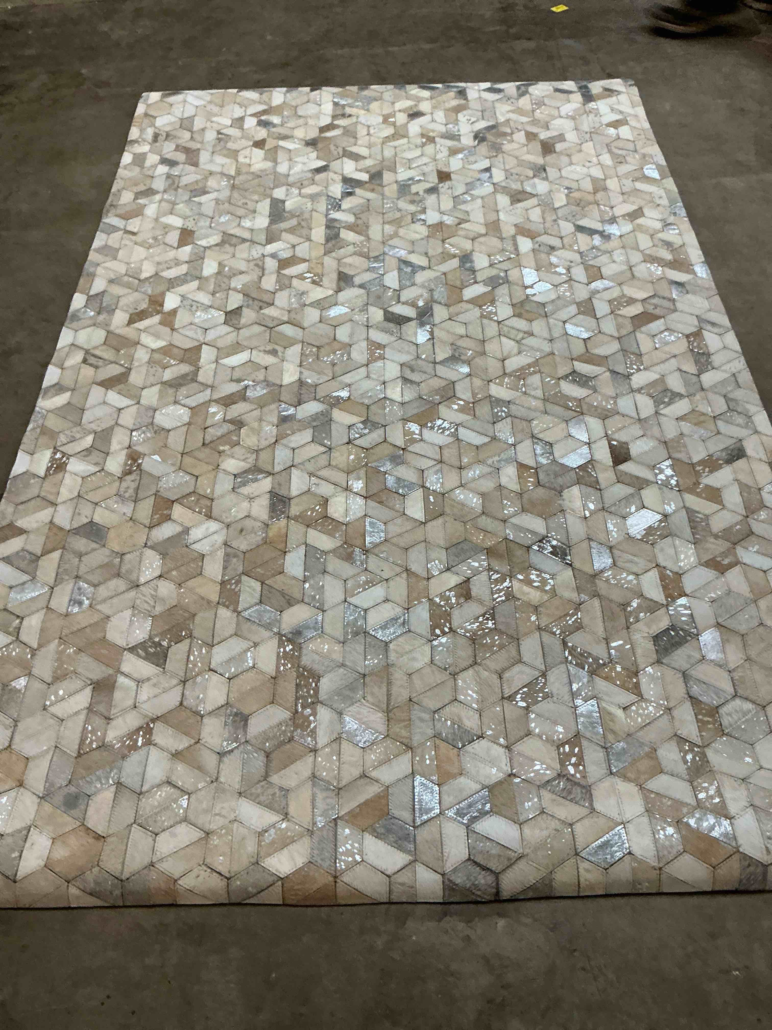 Condition photo showing Good Condition for studio leather 109 hand woven leather geometric rug