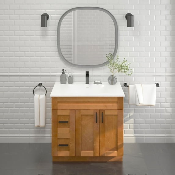 36'' bathroom vanity sink base with drawers cabinet in maple walnut