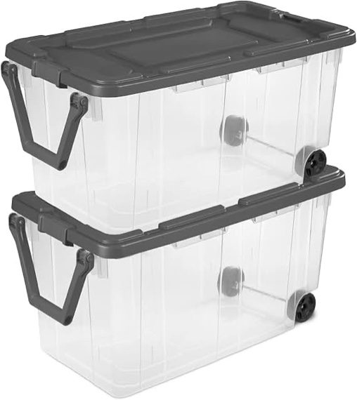 (one is broken)2 pcs 160 qt storage tote with wheels