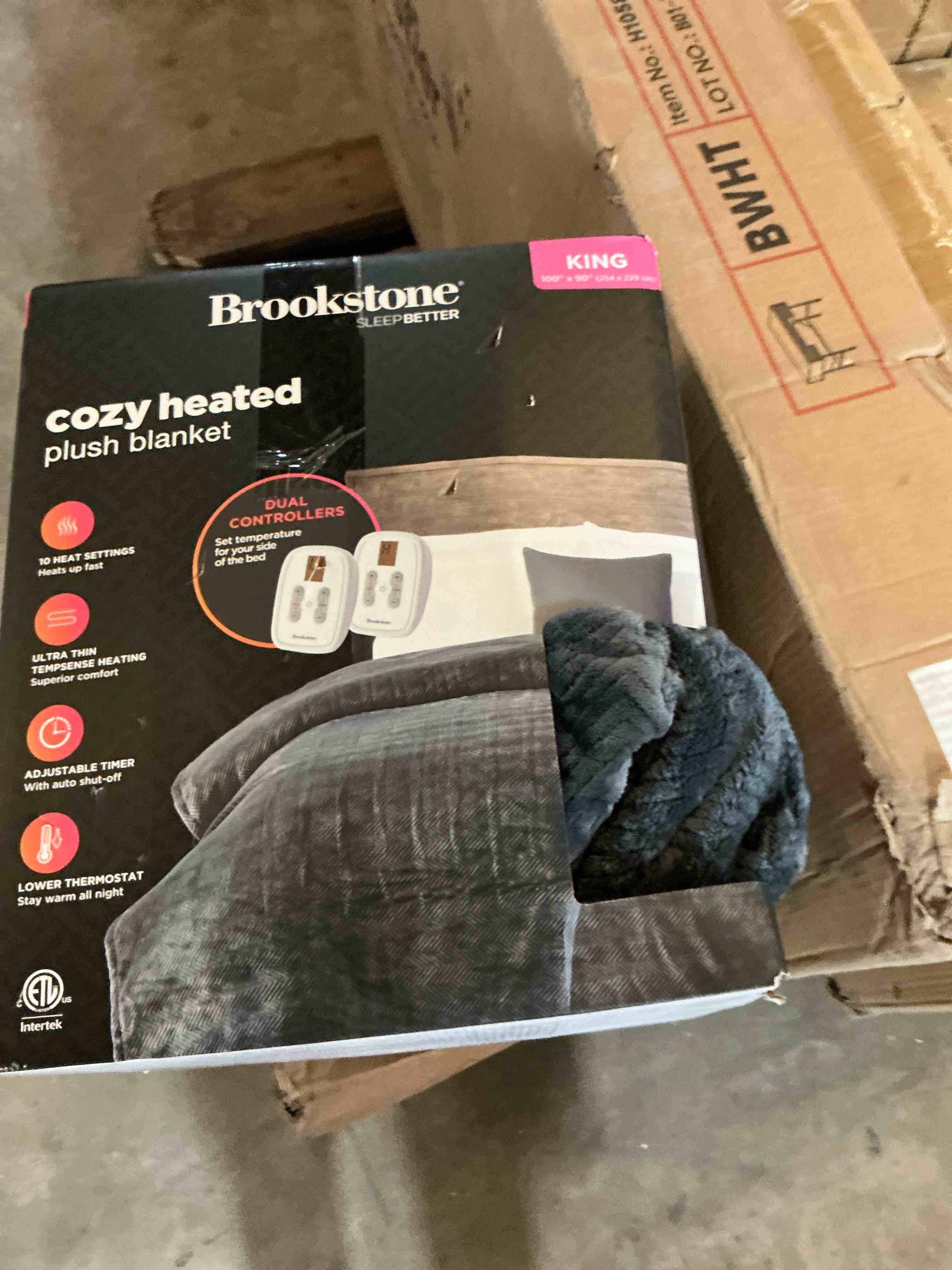 Condition photo showing Good Condition for brookstone king heated micro herringbone blanket gray