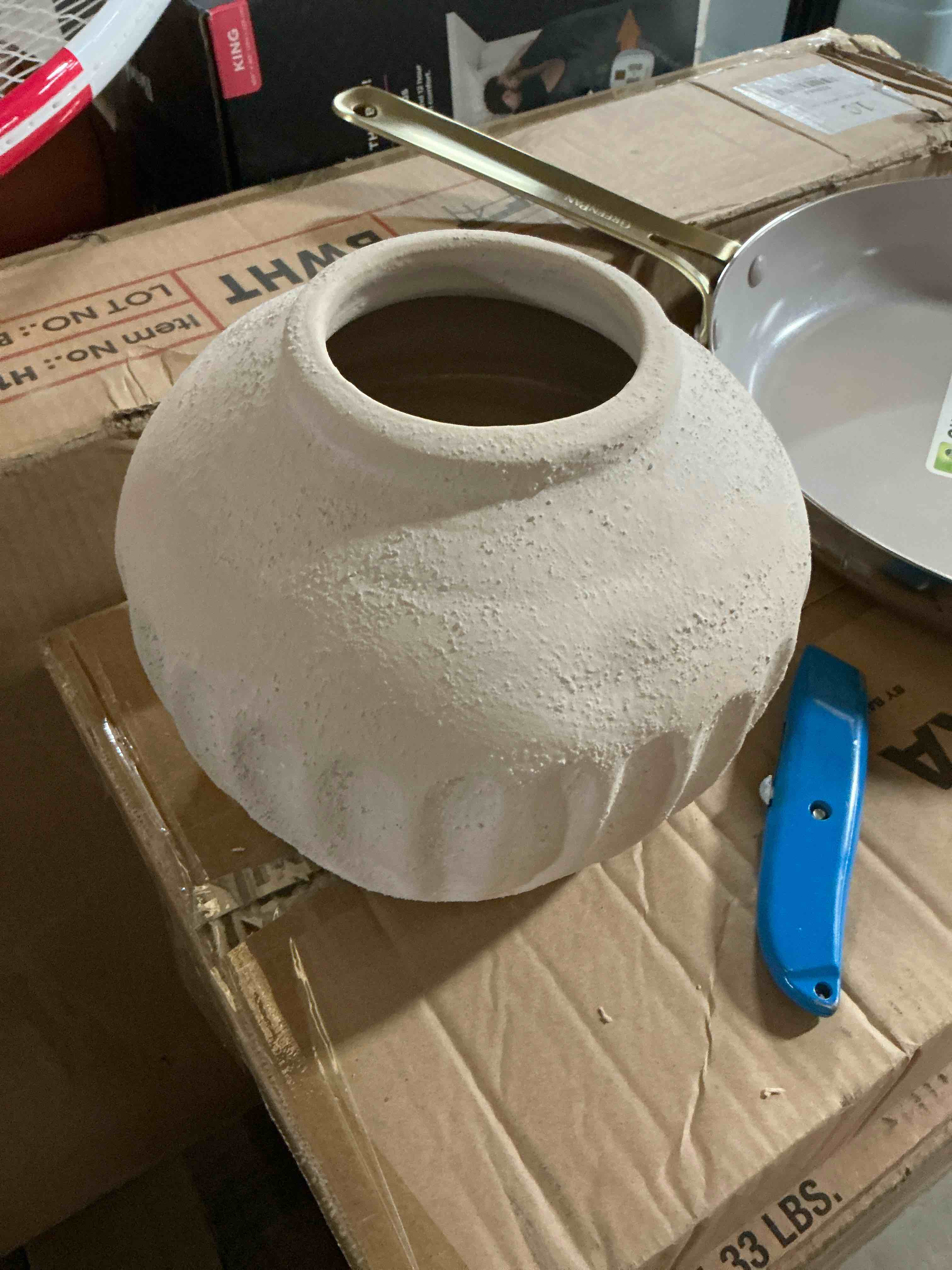 Condition photo showing Good Condition for short carved ceramic vase - threshold™ designed with studio mcgee: 6.75" terracotta tabletop decor
