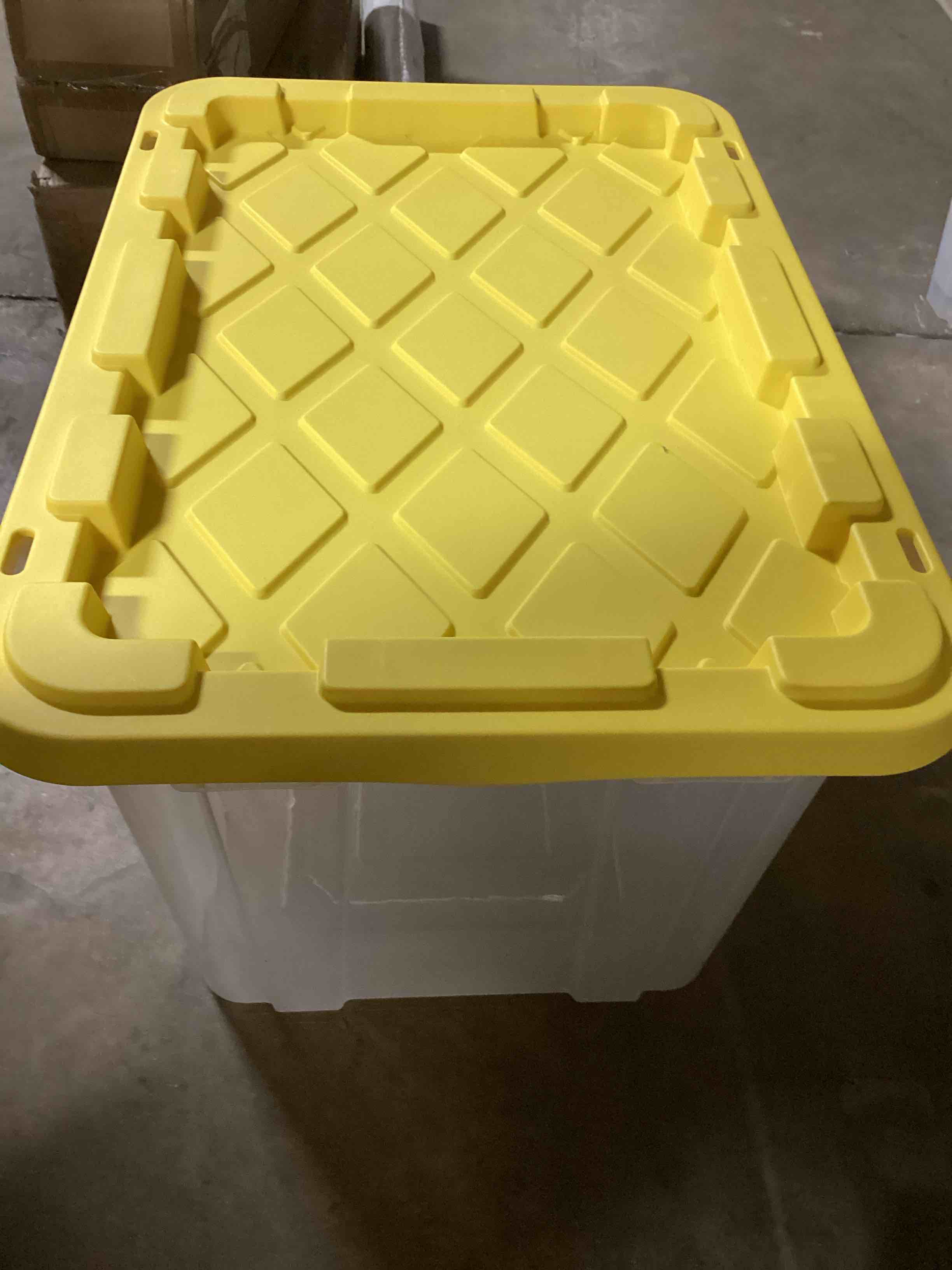 Condition photo showing New/Like New for 27 gallon clear industrial tote
